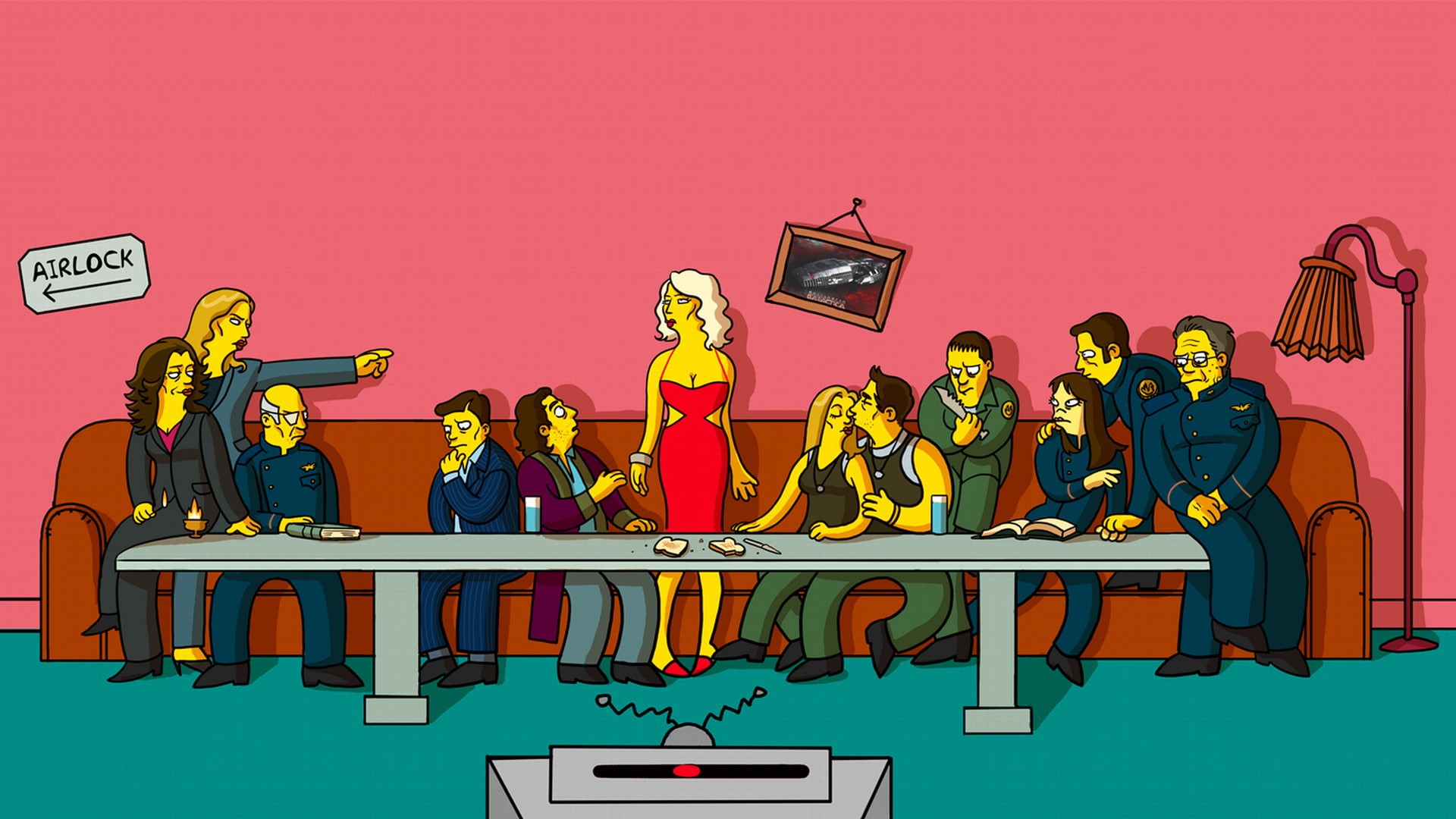 TV Show, Battlestar Galactica, Crossover, The Last Supper, The Simpsons, 1080P, HD Wallpaper