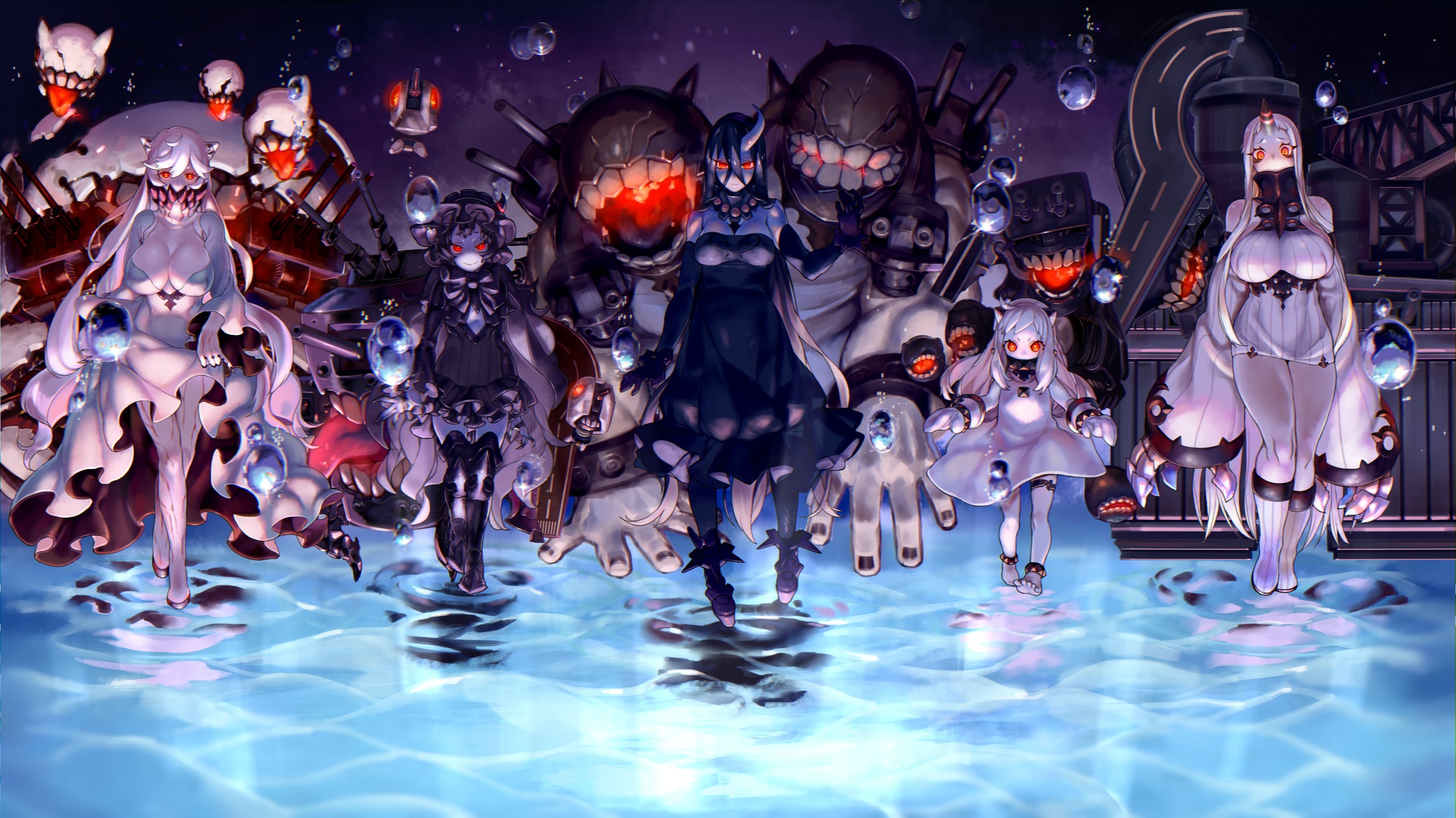 group of people, night, men, motion, leisure activity, illustration, Isolated Island Oni, black, indoors, representation, costume, female, red eyes, real people, HD Wallpaper