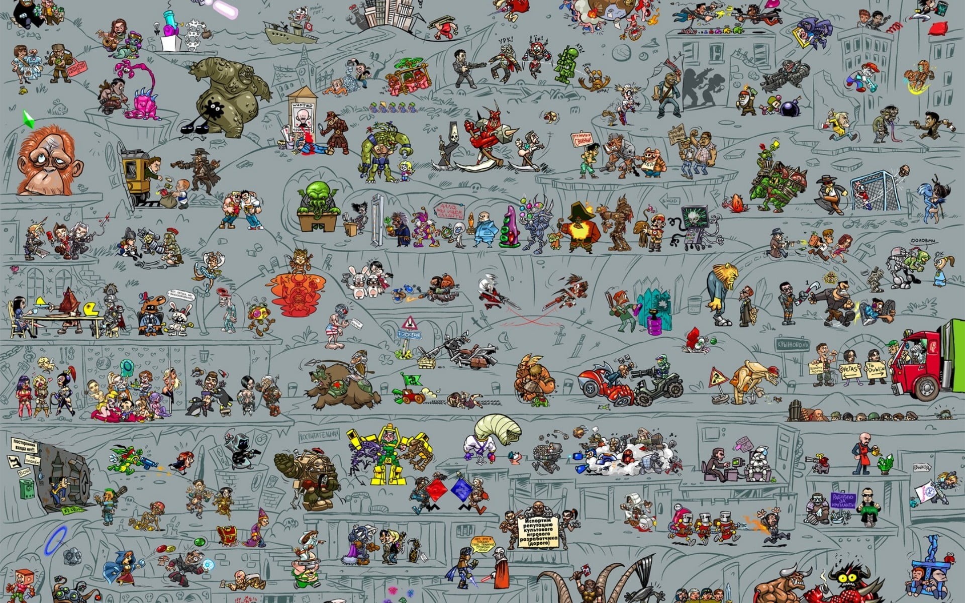 people, video games, choice, 1080P, crowd, wall - building feature, red, art and craft, men, Team Fortress 2, Fallout, arrangement, cultures, Grim Fandango, HD Wallpaper