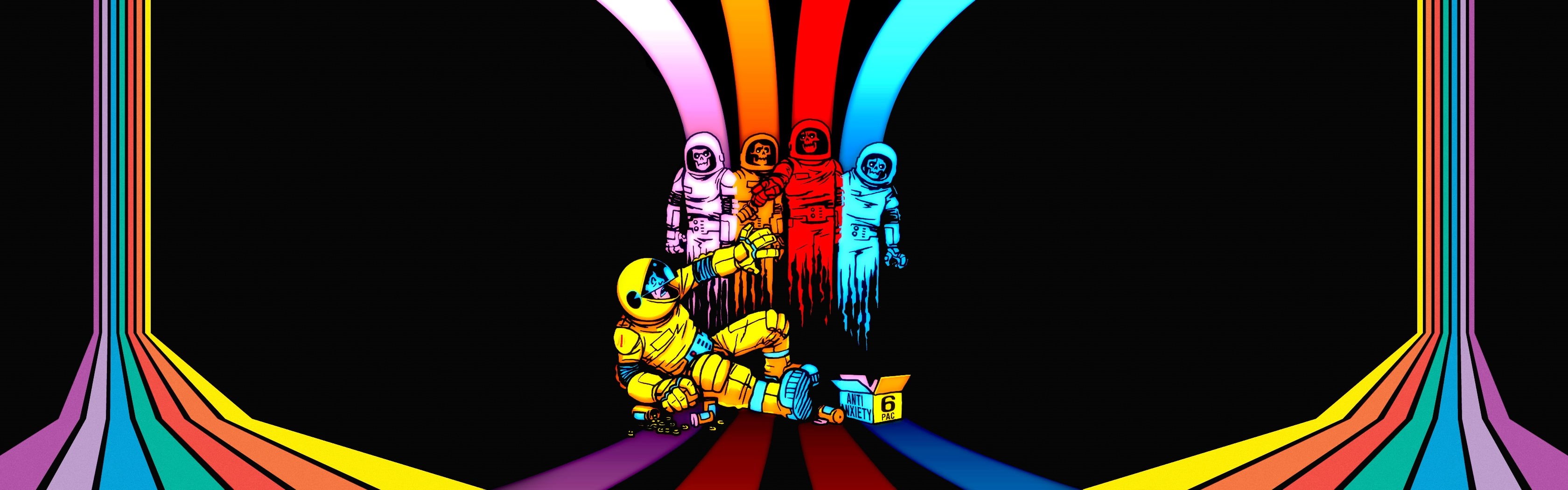 2K, emotion, sport, panoramic, travel, circus, Pac-Man , black background, day, striped, multi colored, celebration, amusement park, textile, neon, connection, HD Wallpaper