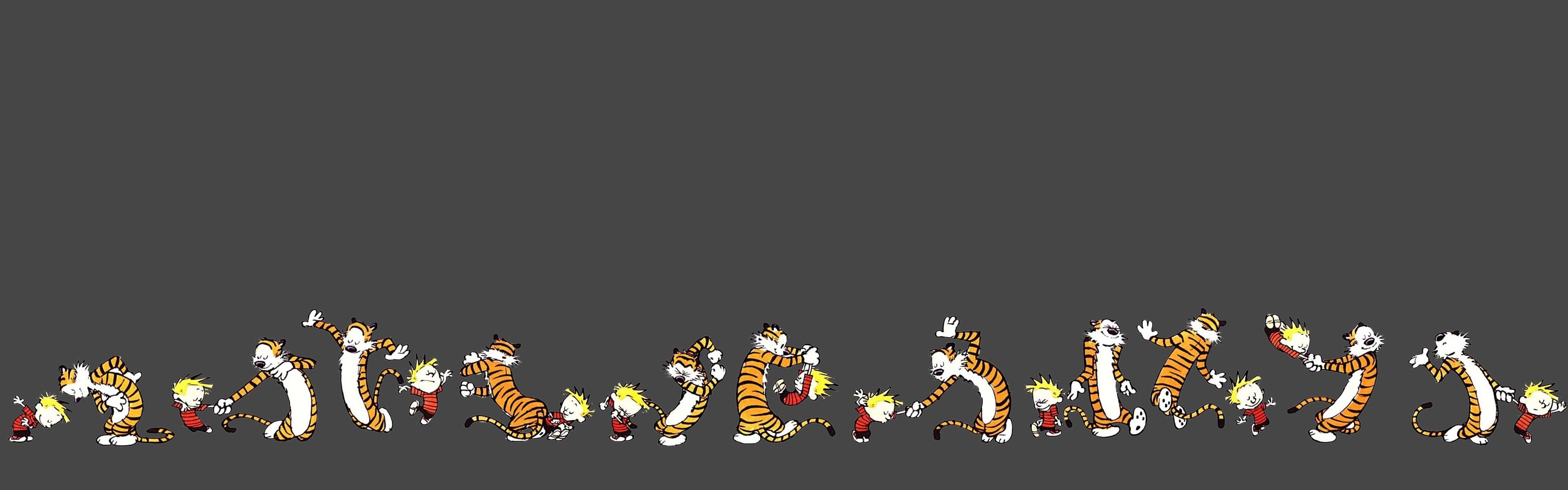 comics, Dual Monitors, studio shot, human limb, copy space, black background, Calvin And Hobbes, human arm, arts culture and entertainment, 4K, people, HD Wallpaper