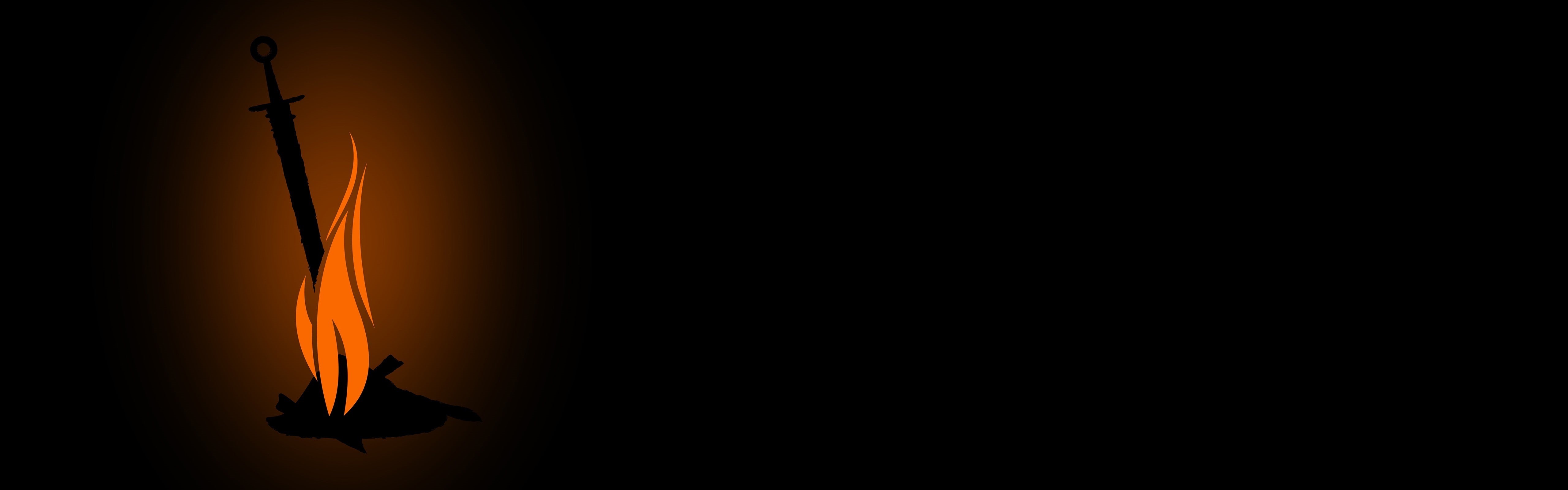 night, dark souls video games fire sword simple background minimalism dual monitors multiple display, black background, illuminated, full length, no people, HD Wallpaper