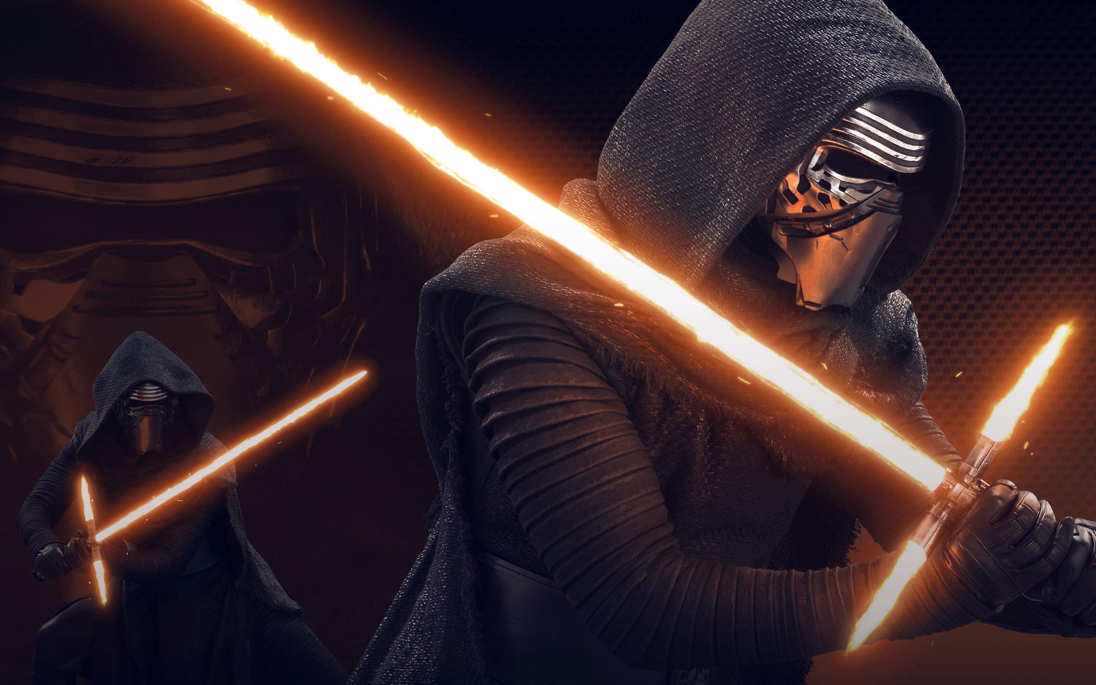 dark, kylo, ren, art, starwars, orange, 4K, illustration, lightsaber, HD Wallpaper