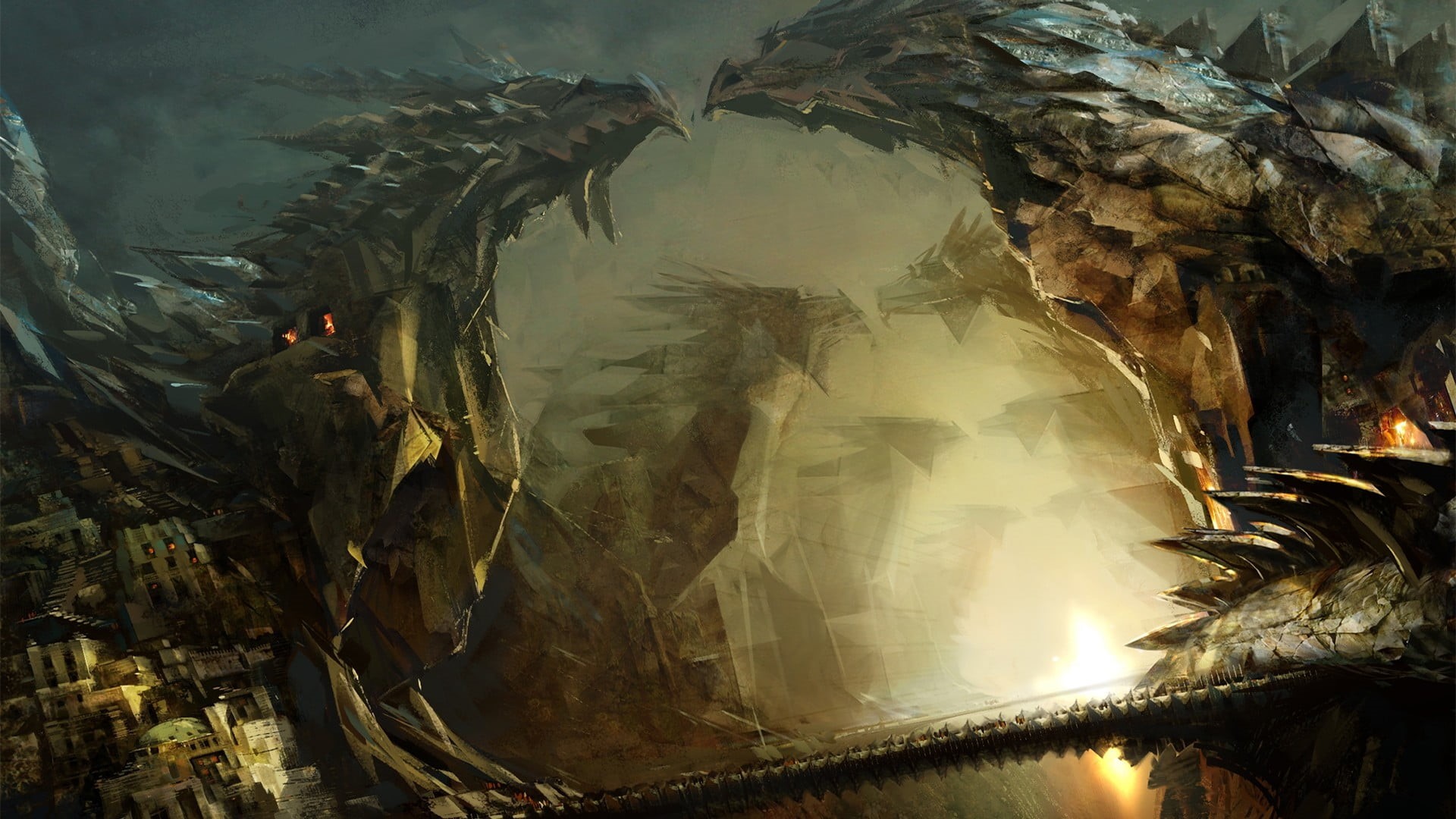 physical geography, lake, gray, Guild Wars 2, 1080P, illuminated, nature, water, Guild Wars, plant part, plant, reflection, rock, beauty in nature, dragons, HD Wallpaper