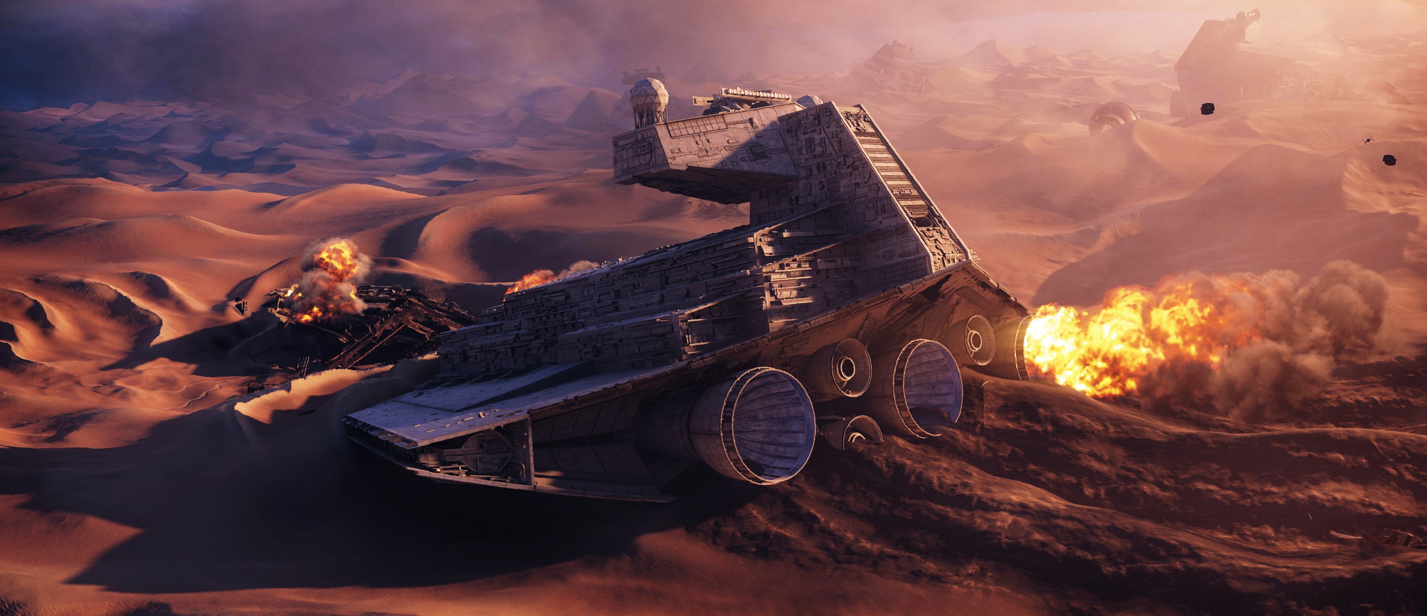 Star Destroyer, Star Wars, 4K, sand, desert, TIE Fighter, HD Wallpaper