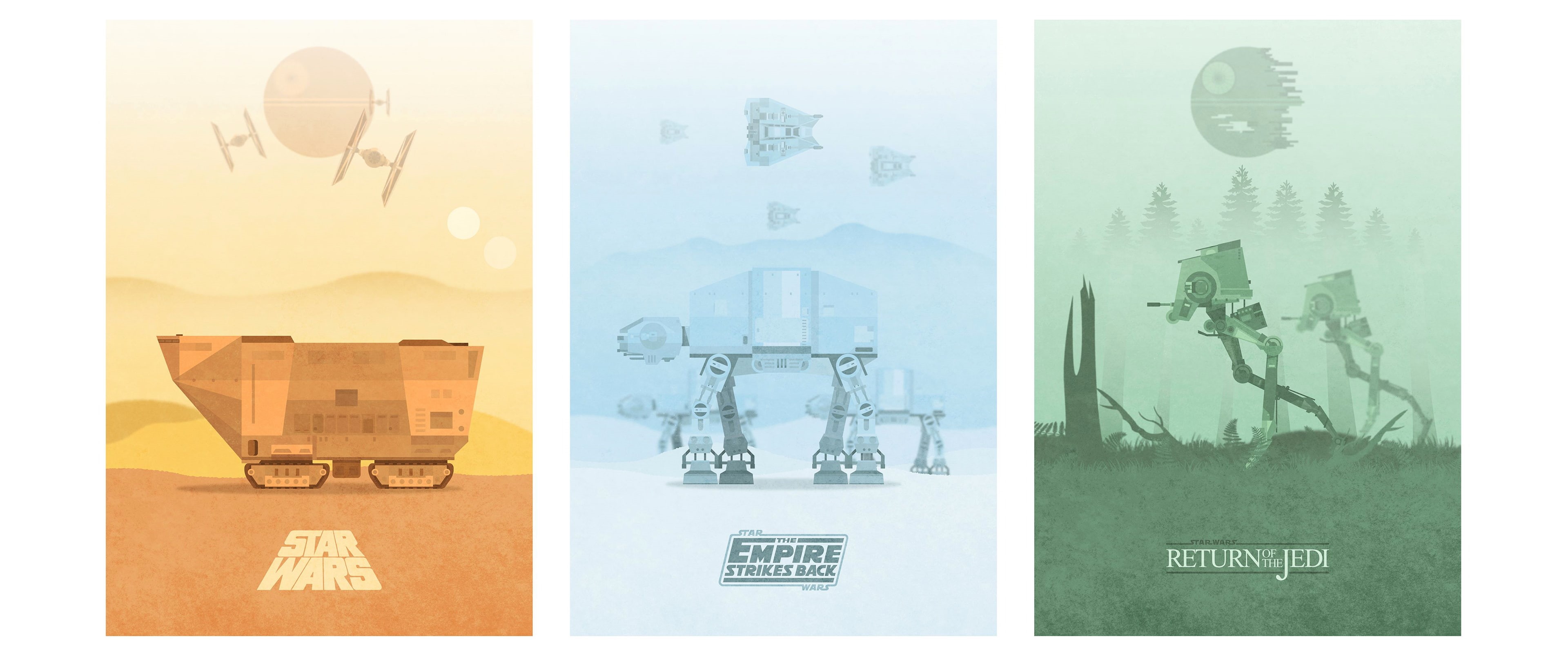 AT-ST, Jawas, Tatooine, Hoth, Film posters, Endor, T-47 airspeeder, movie poster, AT-AT, 4K, Star Wars, Death Star, minimalism, TIE Fighter, collage, HD Wallpaper