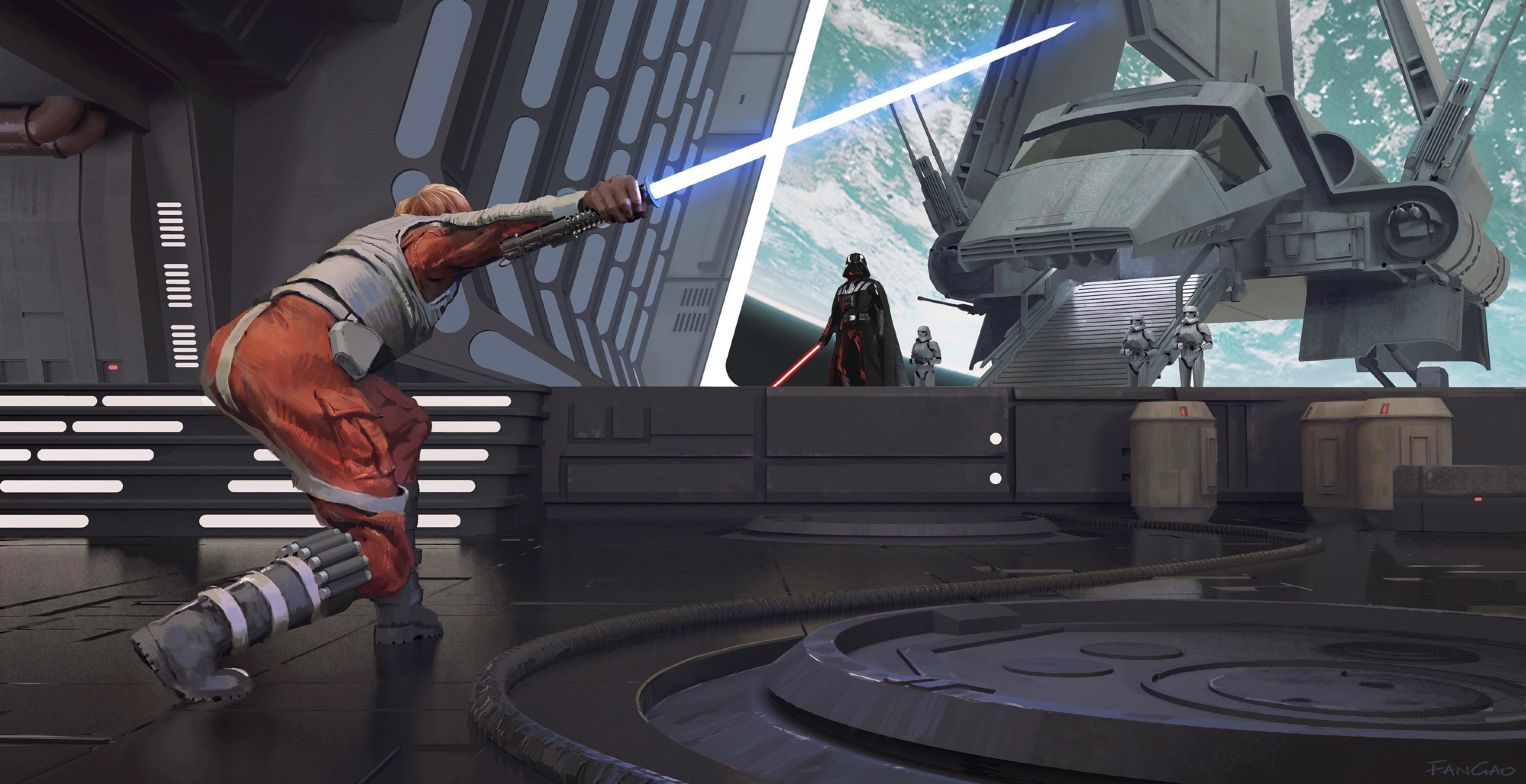Darth Vader, Star Wars, 4K, lightsaber, artwork, Luke Skywalker, HD Wallpaper