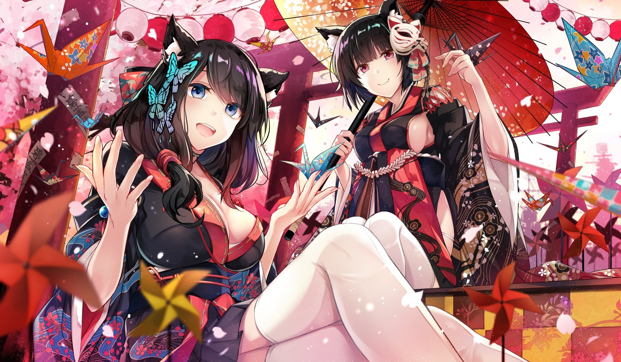 girls, anime, 1080P, kitties, art, Azur Lane, HD Wallpaper