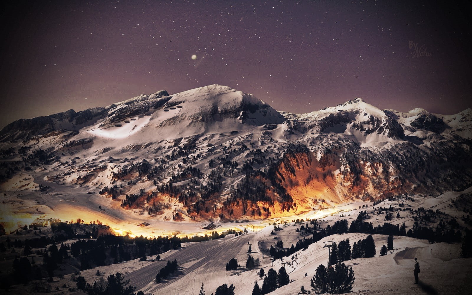 x, hd, mountain peak, tranquil scene, night, no people, 1600x1000 px, scenics - nature, outdoors, space, mountains, tranquility, space and astronomy, nature, HD Wallpaper
