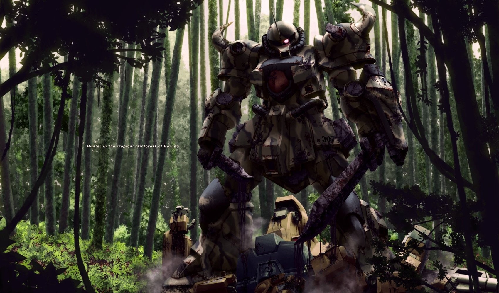 mecha, forest, 720P, suit, gundam, weapon, yamarata, tree, mobile, sword, knife, HD Wallpaper