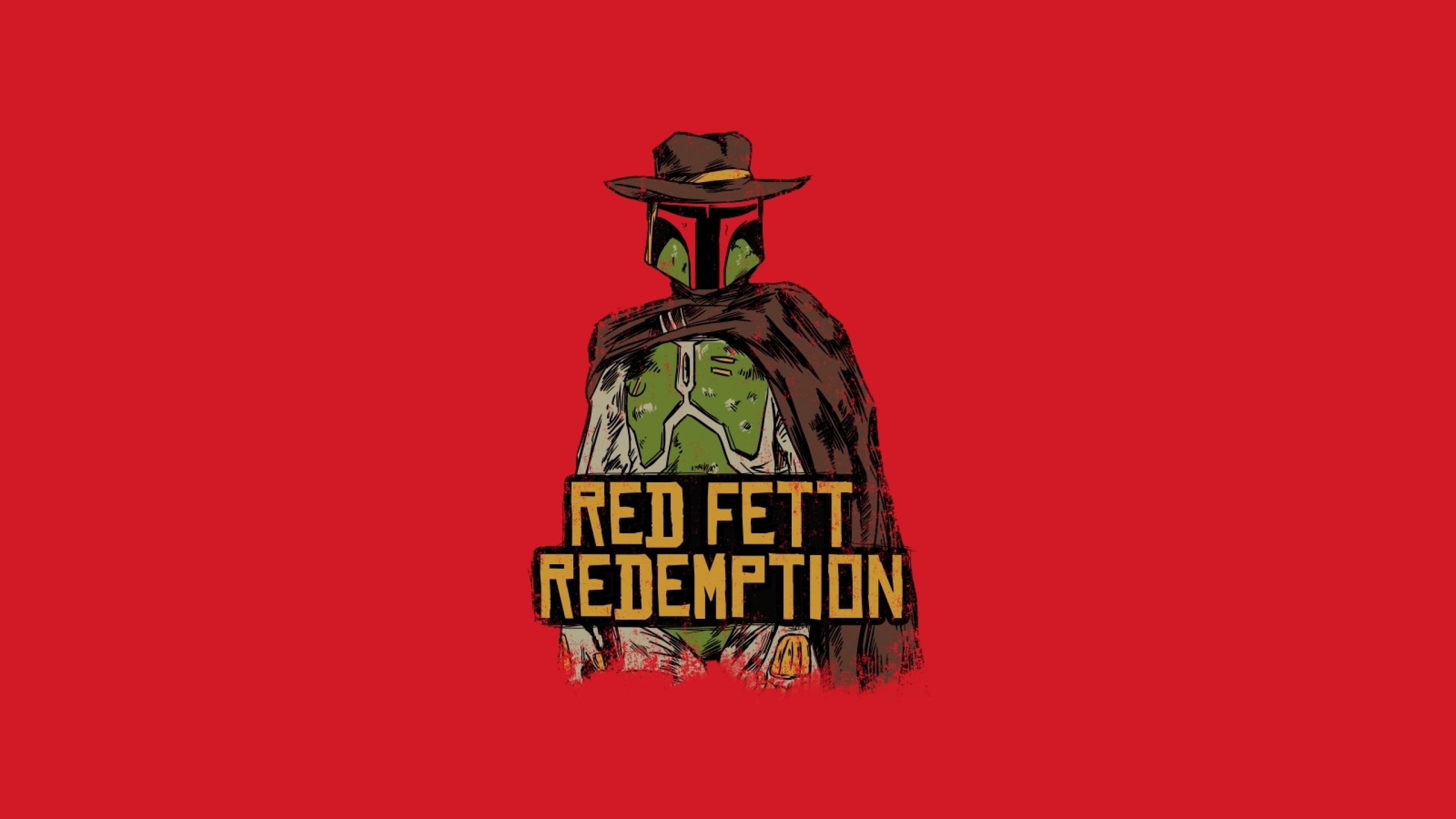 red, hat, Star Wars, sign, humor, no people, text, 2K, western script, red background, traditional clothing, cowboy hat, Boba Fett, video games, HD Wallpaper