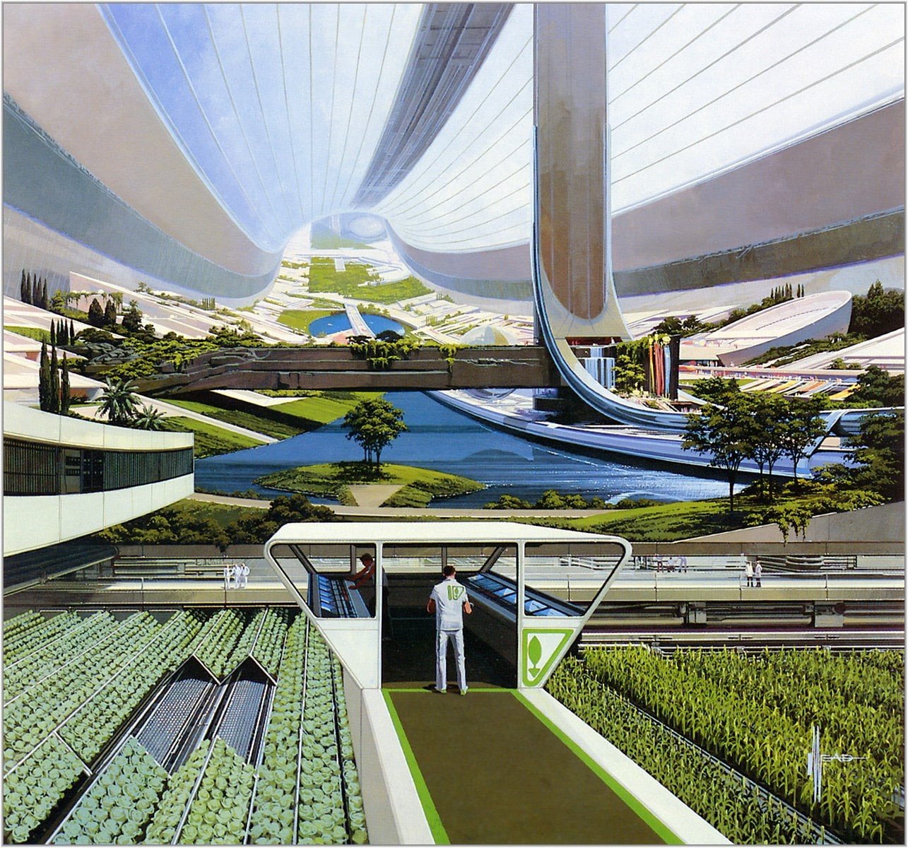 aircraft, art, fiction, science, 720P, mead, cylinder, space station, station, hd, oneill cylinder, science fiction, interior, syd mead, syd, space, oneill, HD Wallpaper