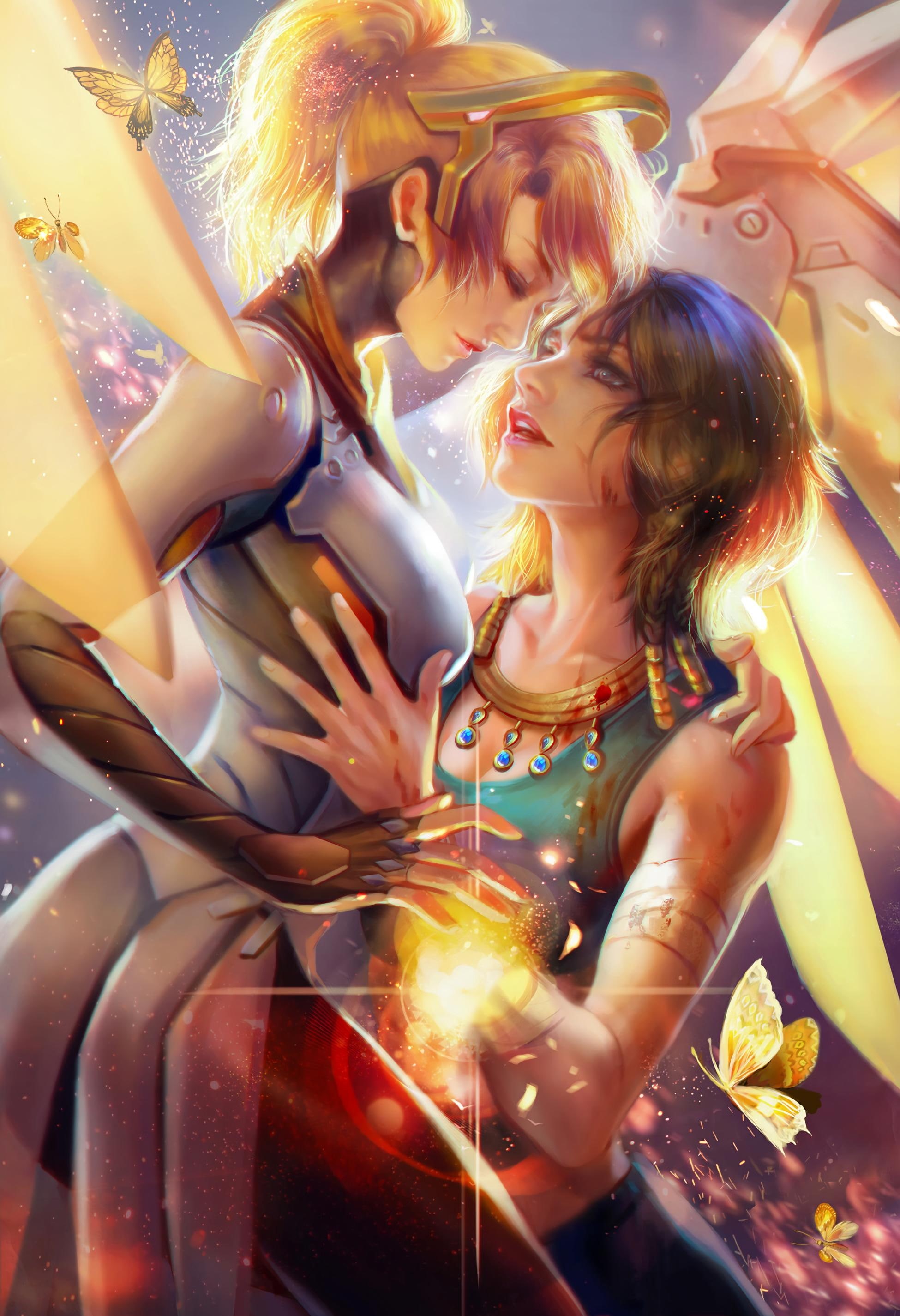 pharah, 2K, wings, bodysuit, mercy, overwatch, Phone HD Wallpaper