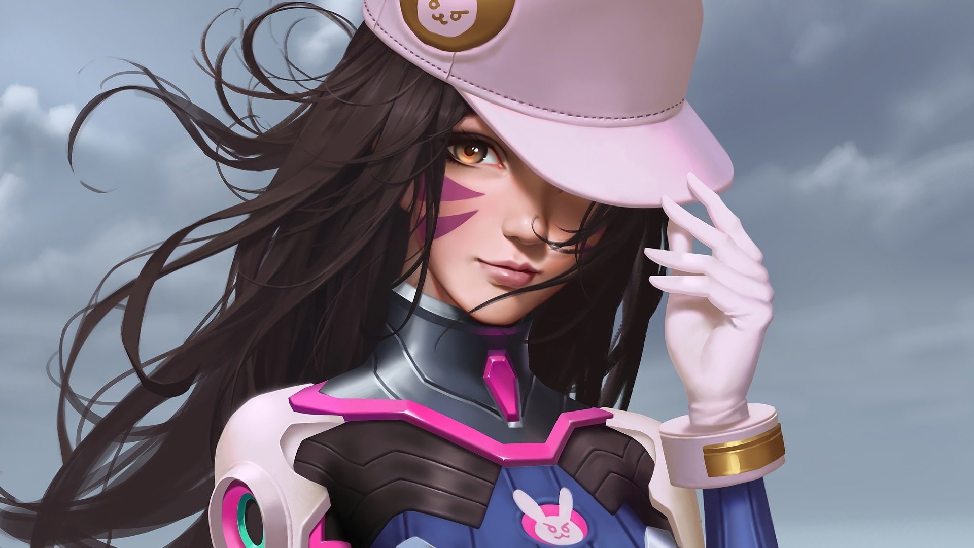 video games, real people, pink color, beautiful woman, hairstyle, leisure activity, looking at camera, portrait, D.Va (Overwatch), young adult, outdoors, HD Wallpaper