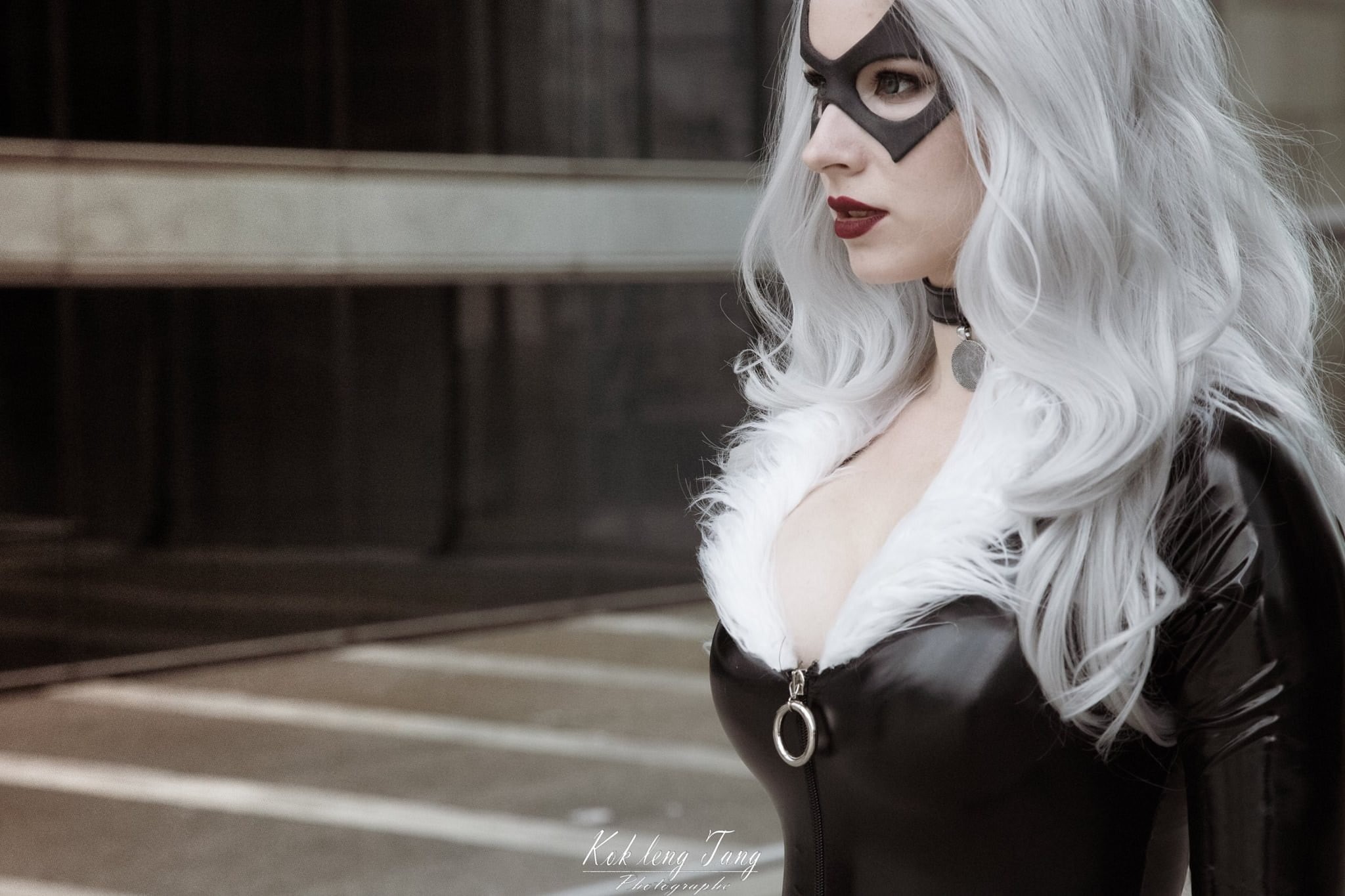 Black Cat (character), clothing, beauty, portrait, zipper, long hair, hair, adult, one person, make-up, beautiful woman, black color, mask, young adult, HD Wallpaper