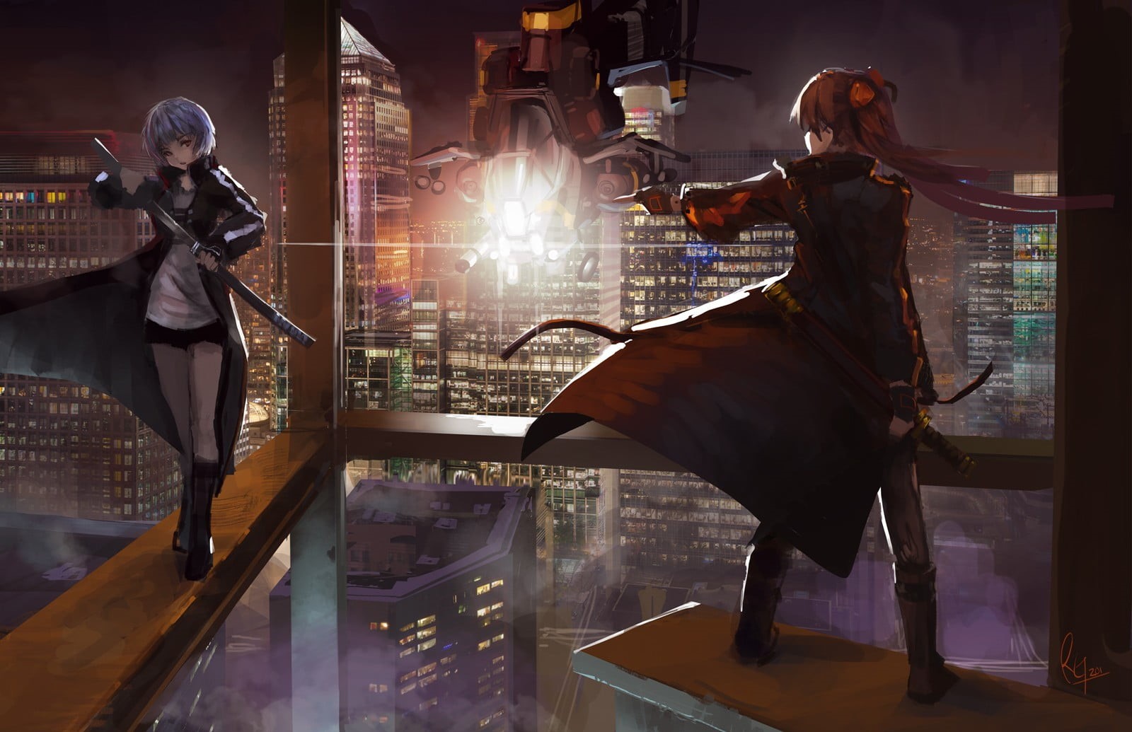 city, incidental people, Asuka Langley Soryu, night, architecture, representation, men, women, Neon Genesis Evangelion, window, 720P, anime girls, adult, HD Wallpaper