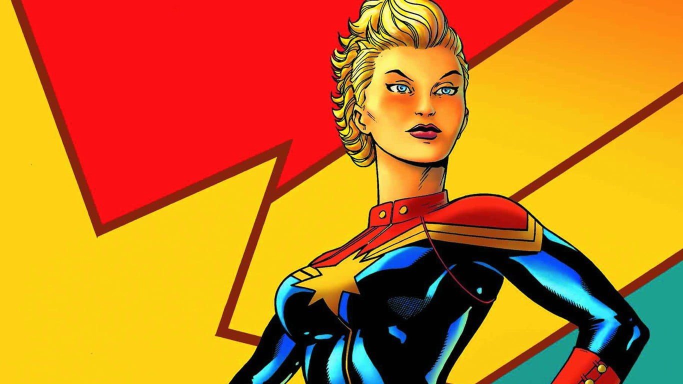 adult, blond hair, indoors, women, make-up, Captain Marvel, colored background, 720P, young women, fashion model, fashion, portrait, young adult, Carol Danvers, HD Wallpaper