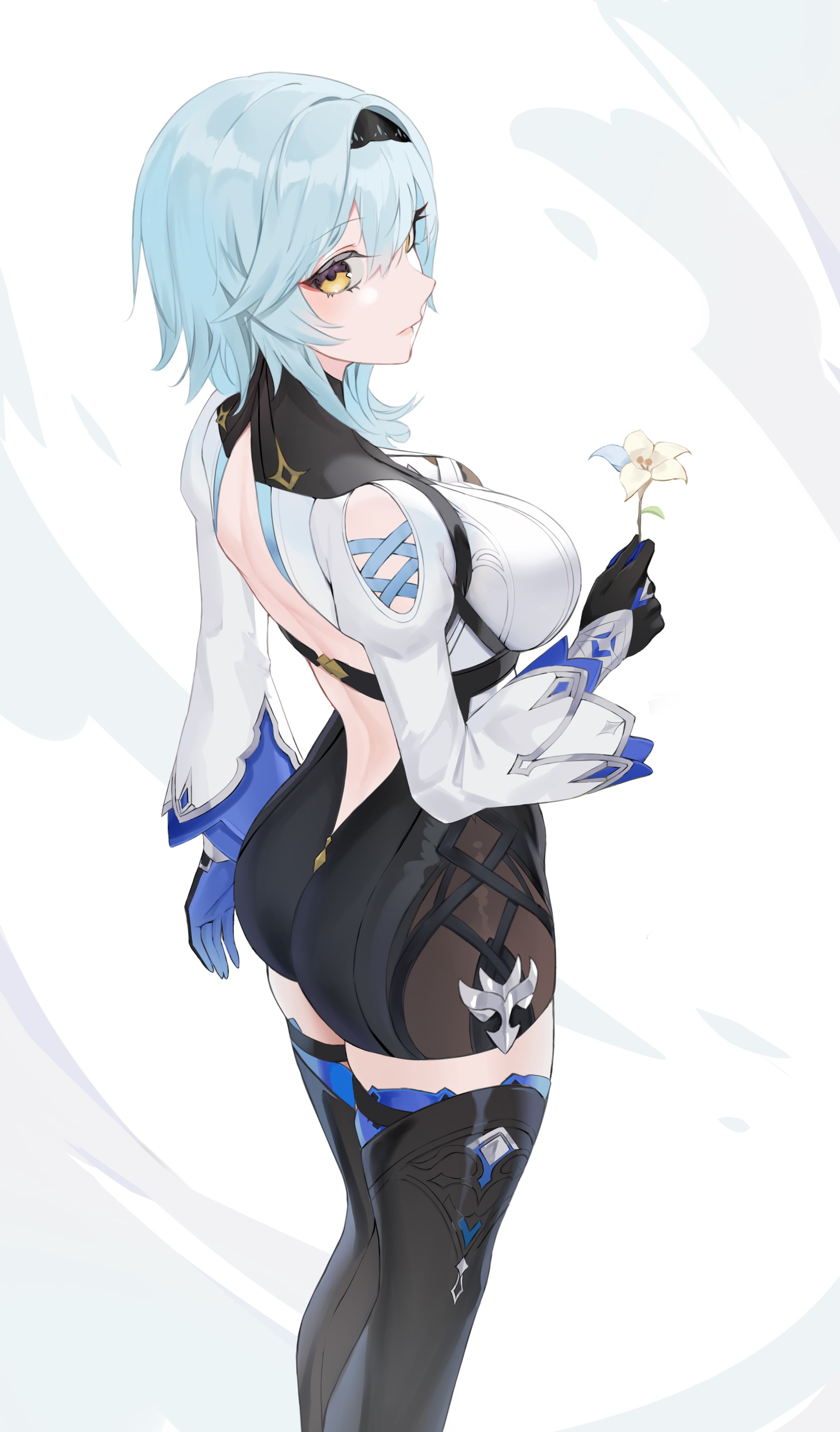2D, fan art, bareback, anime girls, thigh-highs, portrait display, Liangfen, artwork, Genshin Impact, Eula(Genshin impact), video games, playsuit, video game girls, Phone HD Wallpaper