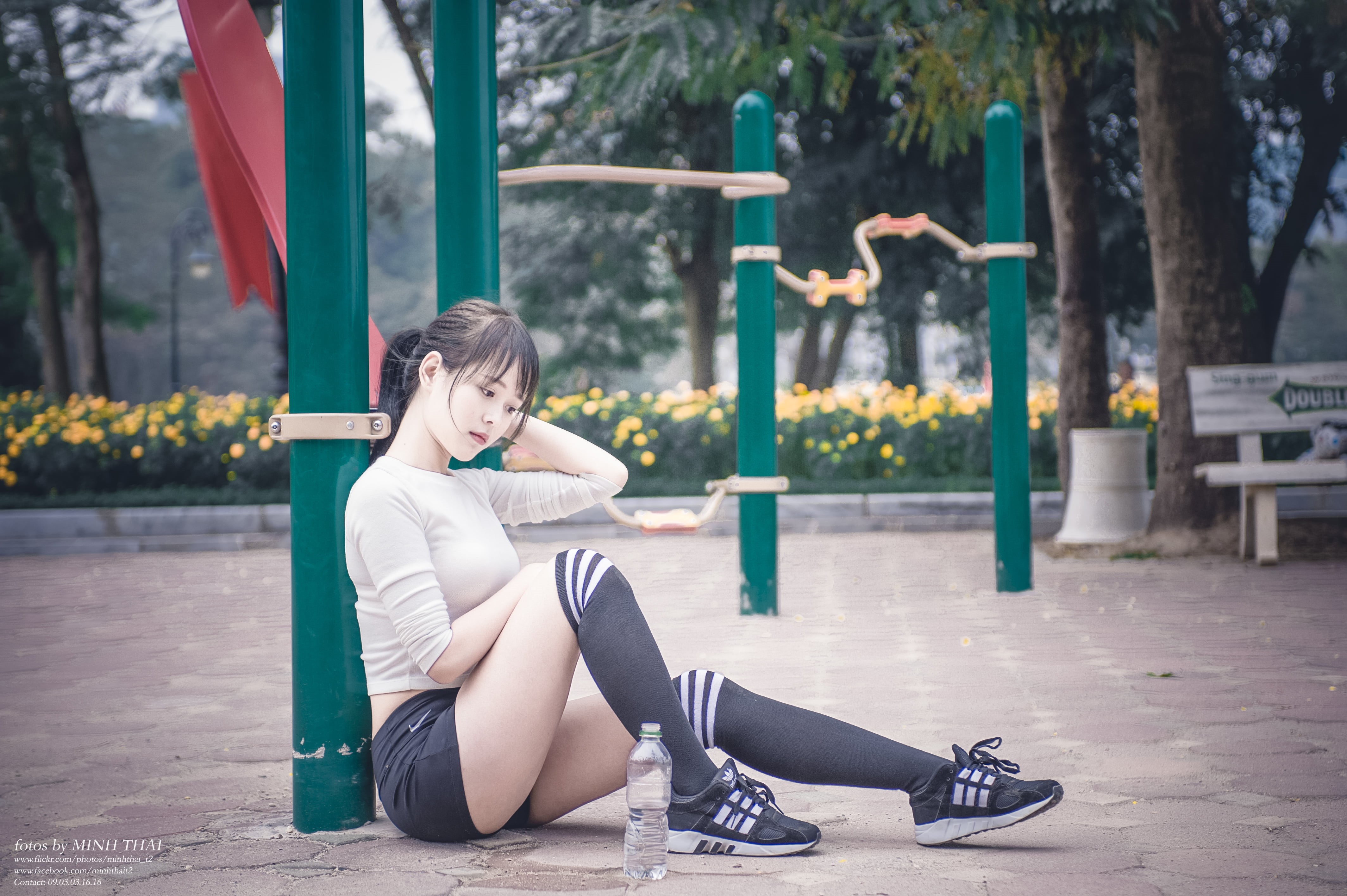 contemplation, women, young adult, outdoors, childhood, model, leisure activity, one person, casual clothing, day, hairstyle, socks, black hair, tree, real people, HD Wallpaper