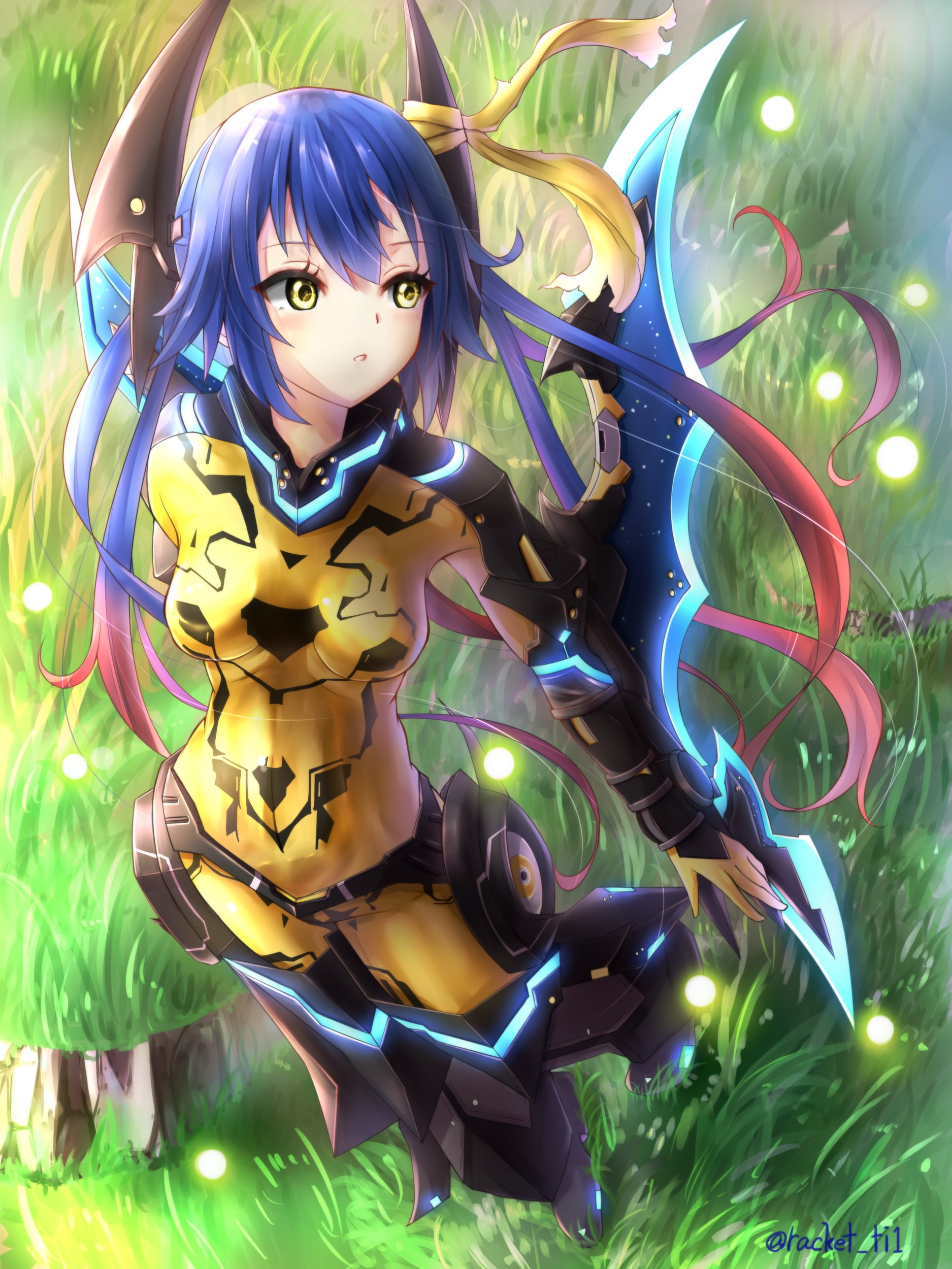Phantasy Star Online 2, Quna (Phantasy Star Online 2), anime, long hair, bodysuit, yellow eyes, anime girls, 1080P, Phantasy Star Online, Phone HD Wallpaper