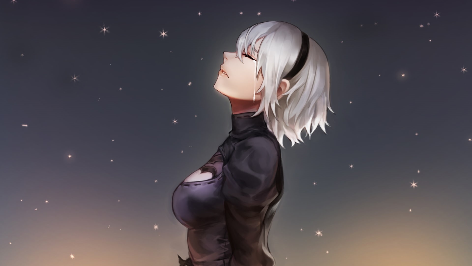 adult, one person, 2B, 1080P, side view, waist up, hairstyle, standing, hair, dancing, Nier: Automata, motion, indoors, studio shot, white hair, 2B (Nier: Automata), HD Wallpaper