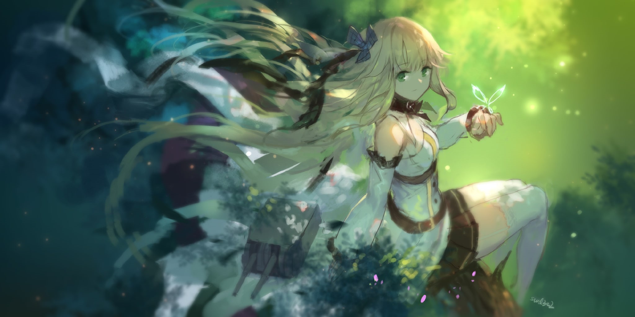 swd3e2, fantasy girl, long hair, anime girls, green eyes, 1080P, blonde, HD Wallpaper