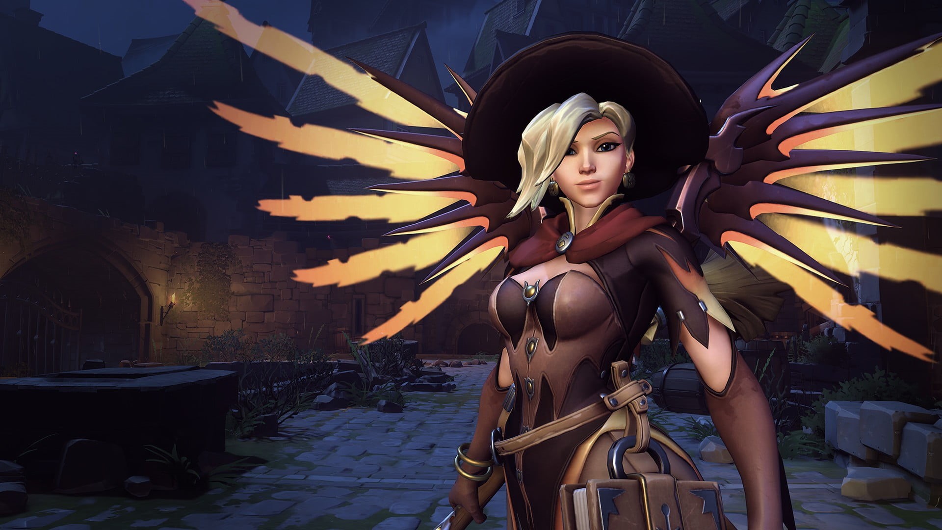 women, blond hair, young women, digital, bodysuit, three quarter length, Mercy (Overwatch), wings, young adult, one person, beautiful woman, 1080P, hair, HD Wallpaper