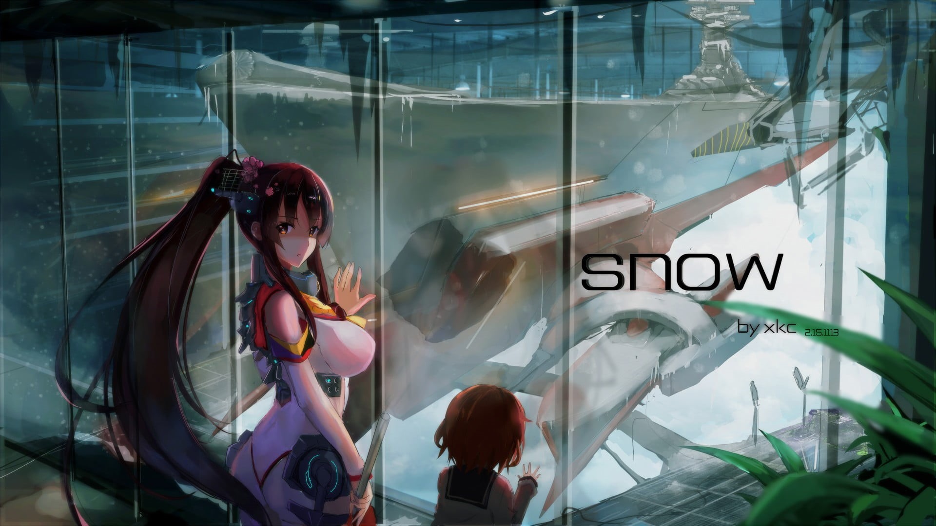 architecture, standing, brunette, adult, 1080P, window, text, lifestyles, anime girls, leisure activity, building exterior, Yamato (KanColle), retail display, HD Wallpaper