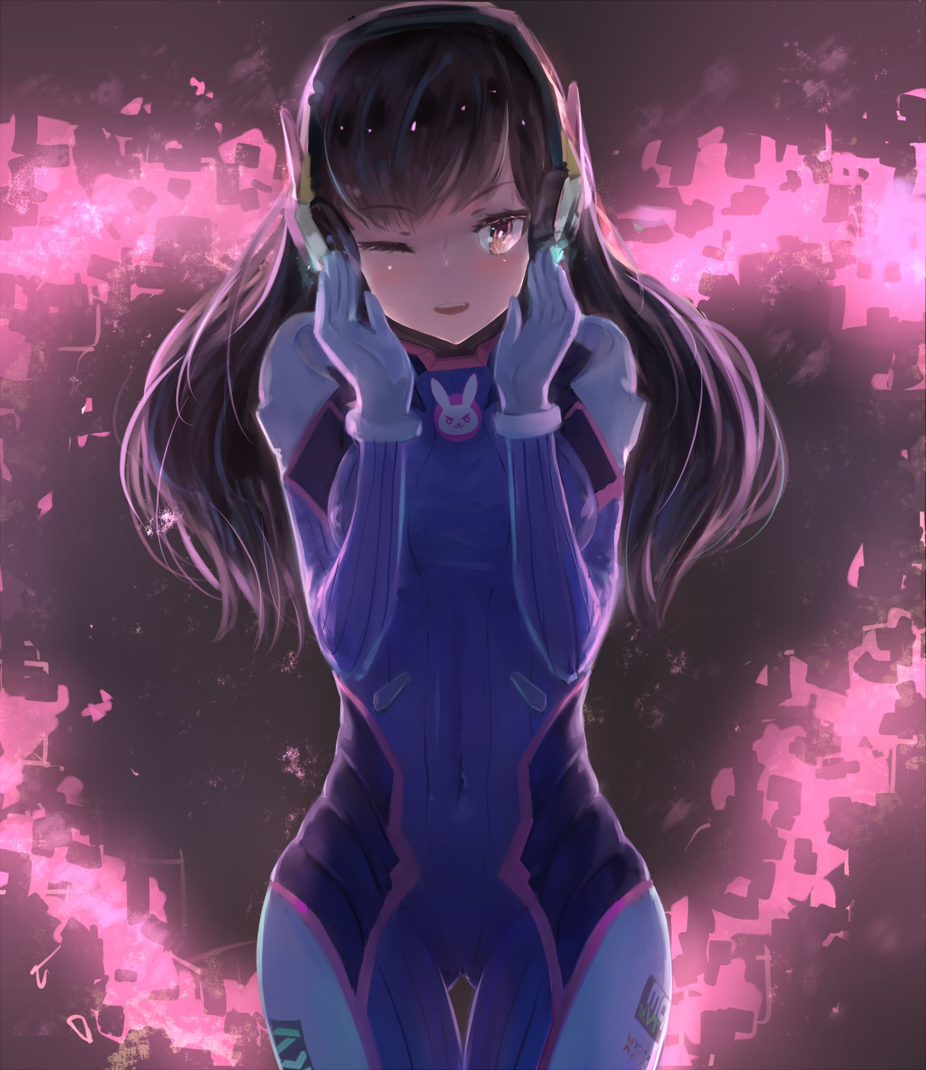 night, sport, purple, blue, studio shot, brunette, child, indoors, young adult, 1080P, glowing, Overwatch, digital composite, front view, illuminated, Phone HD Wallpaper
