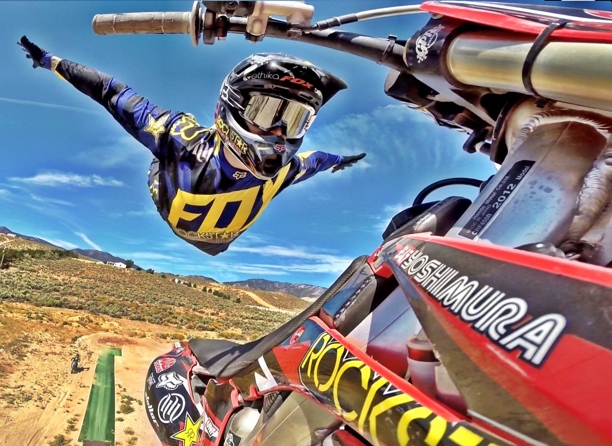 headwear, mid-air, motocross, mountain, two people, outdoors, 1080P, air vehicle, s, flying, people, transportation, vehicle, motion, landscape, mode of transportation, HD Wallpaper