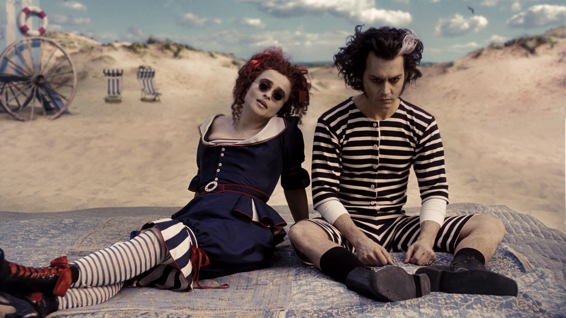holiday, young women, striped, sweeney todd johnny depp helena bonham carter, emotion, hairstyle, casual clothing, heterosexual couple, land, outdoors, HD Wallpaper