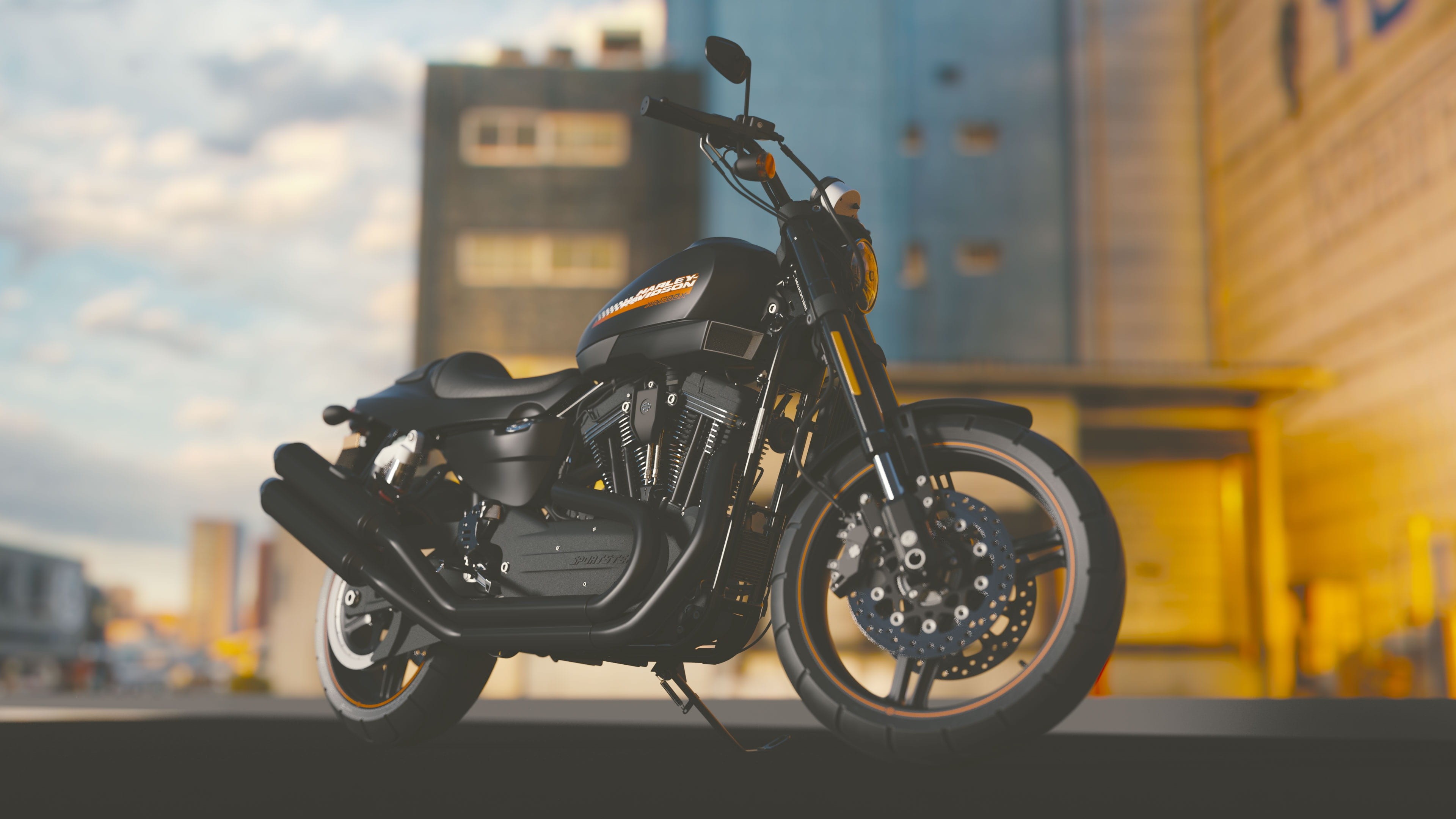 photography, city, stationary, motorcycle, black color, building exterior, no people, street, bike, land vehicle, architecture, focus on foreground, city life, HD Wallpaper