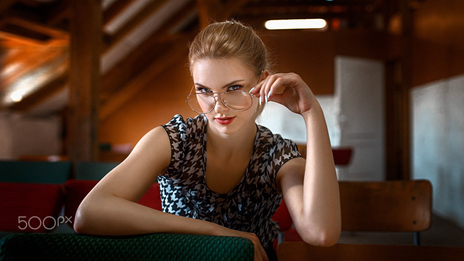 hair, hairstyle, indoors, young adult, beautiful woman, Carla Sonre, adult, women, beautiful people, sitting, front view, cafe, one person, eyeglasses, HD Wallpaper