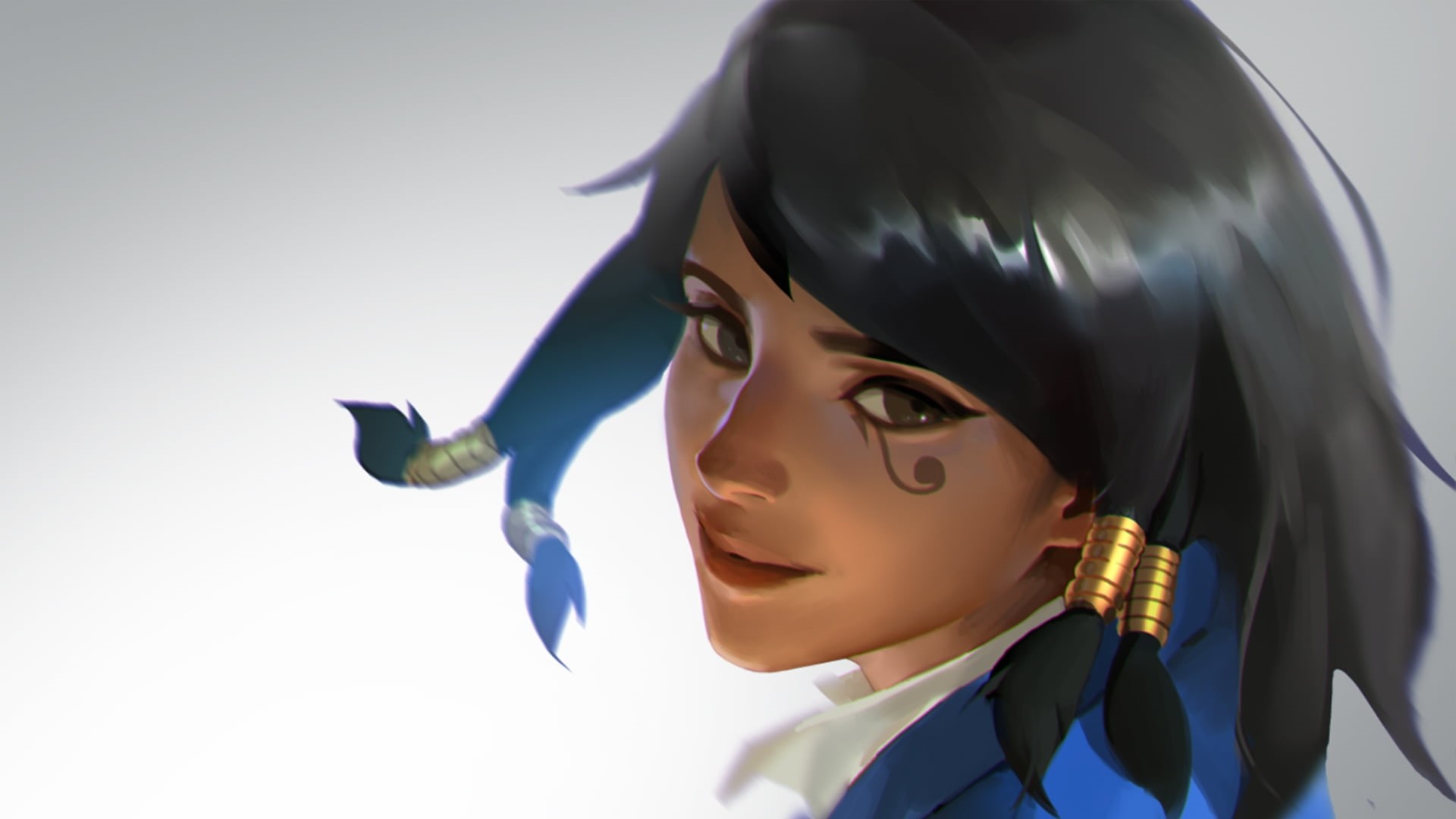 Overwatch, human representation, hairstyle, uniform, headwear, illustration, blue, beauty, young adult, indoors, haired, adult, colored background, women, HD Wallpaper