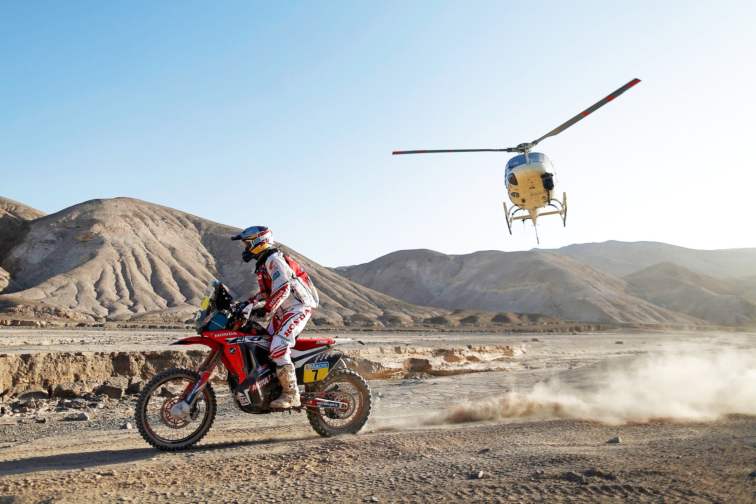 travel, clear sky, red, Motorcycle, motion, arid climate, road, ride, real people, men, Racer, nature, land vehicle, Sport, day, bike, dirt, outdoors, Helicopter, HD Wallpaper