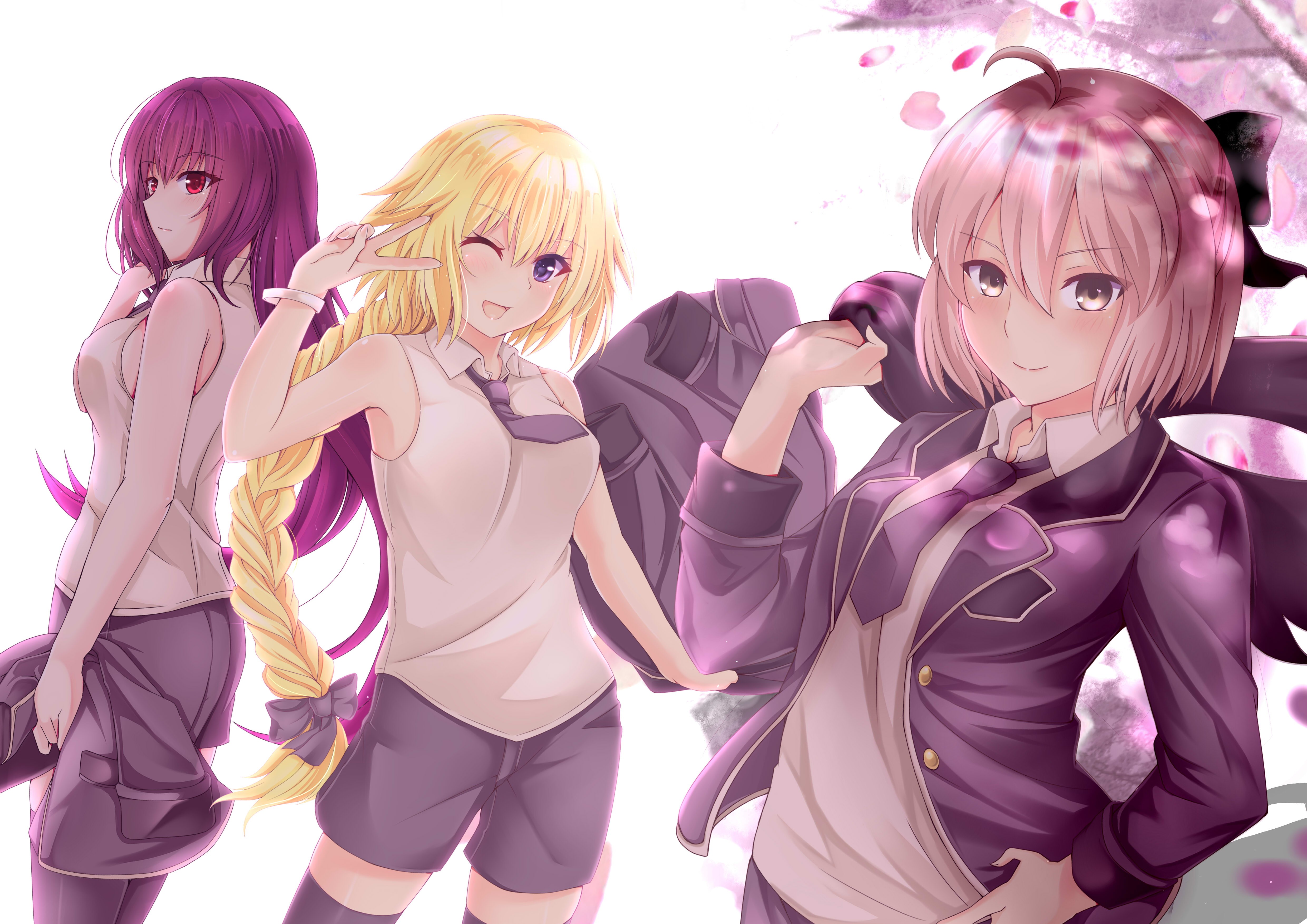 Sakura Saber, Scathach (Fate/Grand Order), Fate Series, Fate/Grand Order, Ruler (Fate/Apocrypha), 4K, HD Wallpaper