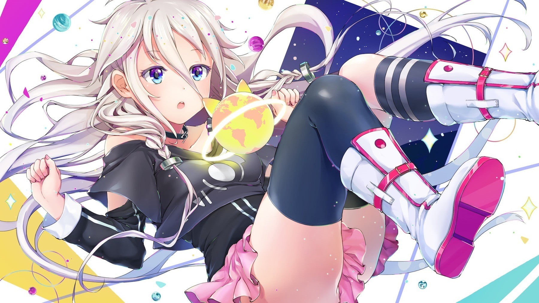 IA (Vocaloid), Vocaloid, anime girls, long hair, thigh-highs, blue eyes, 720P, anime, HD Wallpaper