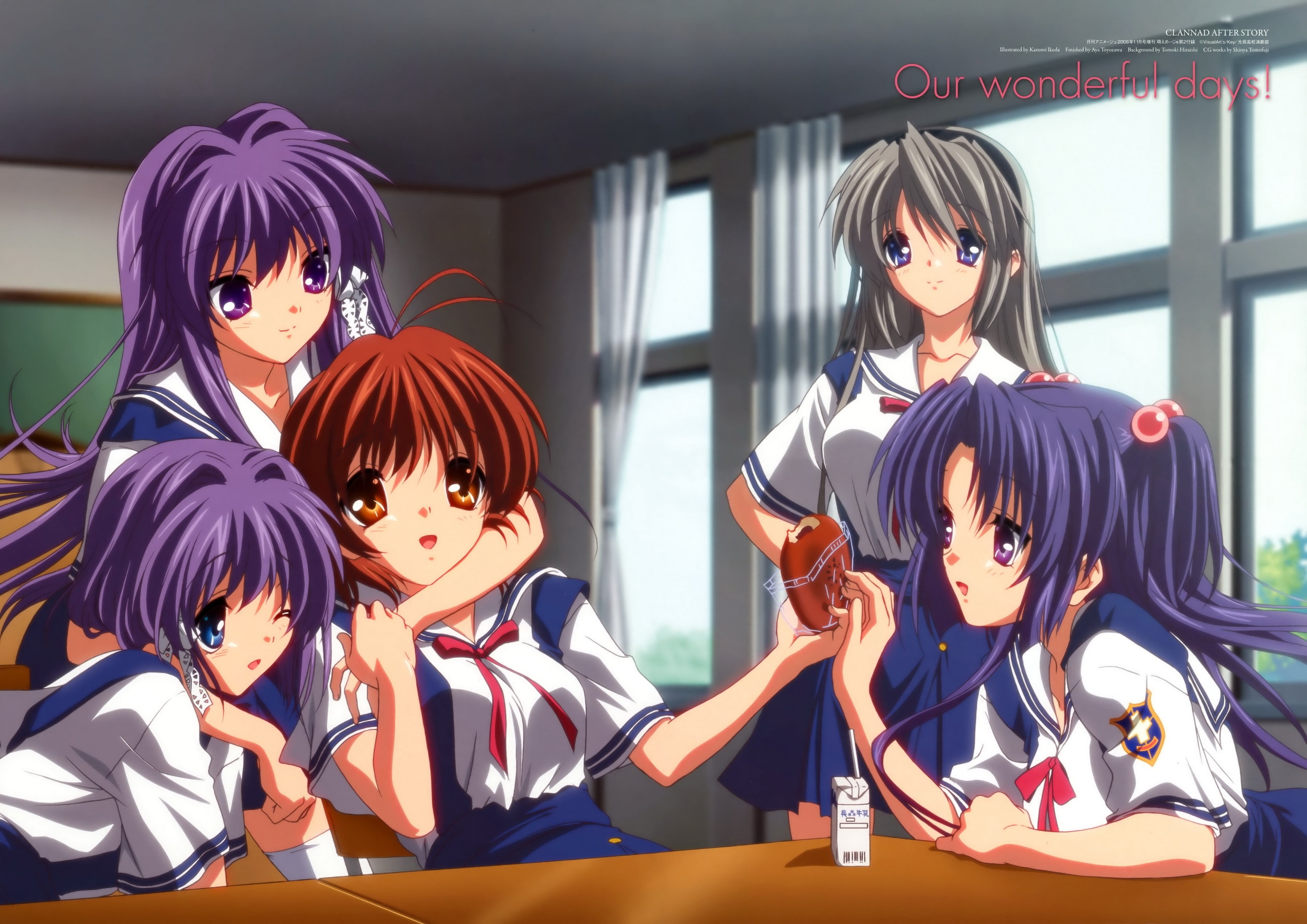 girls, people, females, japanese Culture, looking at camera, front view, day, portrait, table, clannad, child, hugs, women, group of people, lifestyles, HD Wallpaper