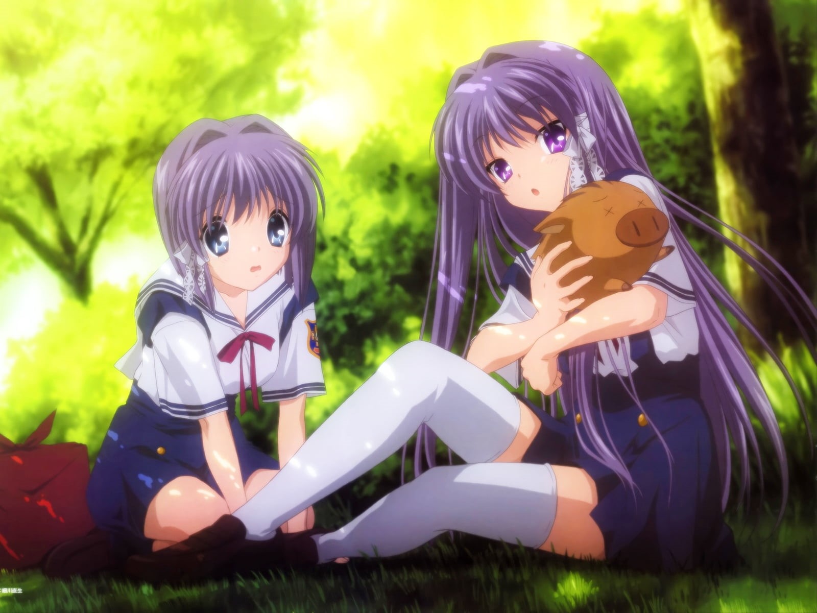teenage Girls, girl, characters, outdoors, clip Art, costume, field, fear, grass, blue, anime, boys, park, two, backgrounds, computer Graphic, representation, HD Wallpaper