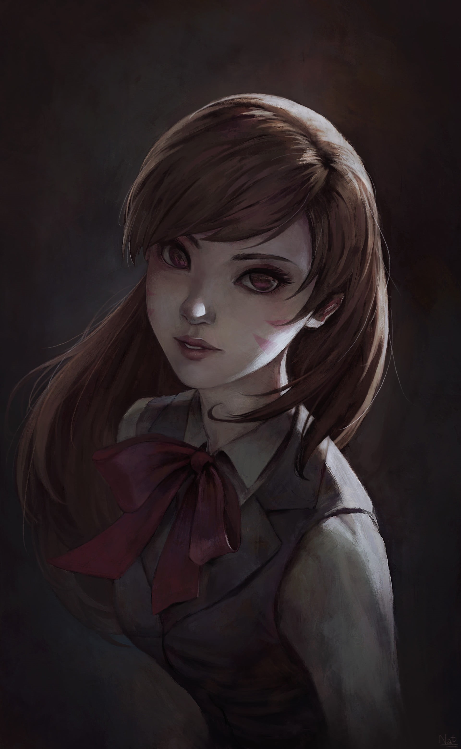 D.Va (Overwatch), front view, evil, Overwatch, looking at camera, 2K, girls, child, innocence, blond hair, indoors, offspring, hair, character, dressing up, Phone HD Wallpaper