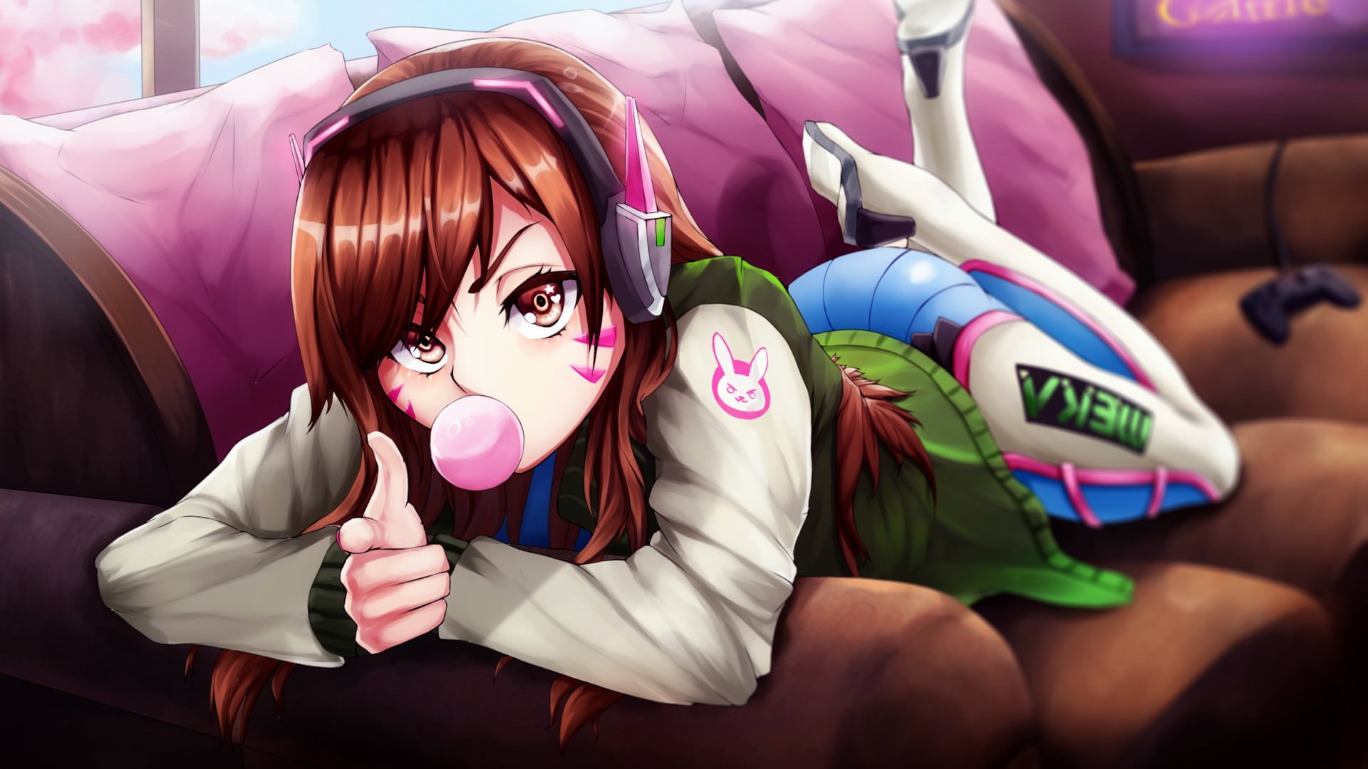 Overwatch, focus on foreground, representation, real people, pink color, 1080P, D.Va (Overwatch), anime, lifestyles, women, adult, day, close-up, front view, HD Wallpaper
