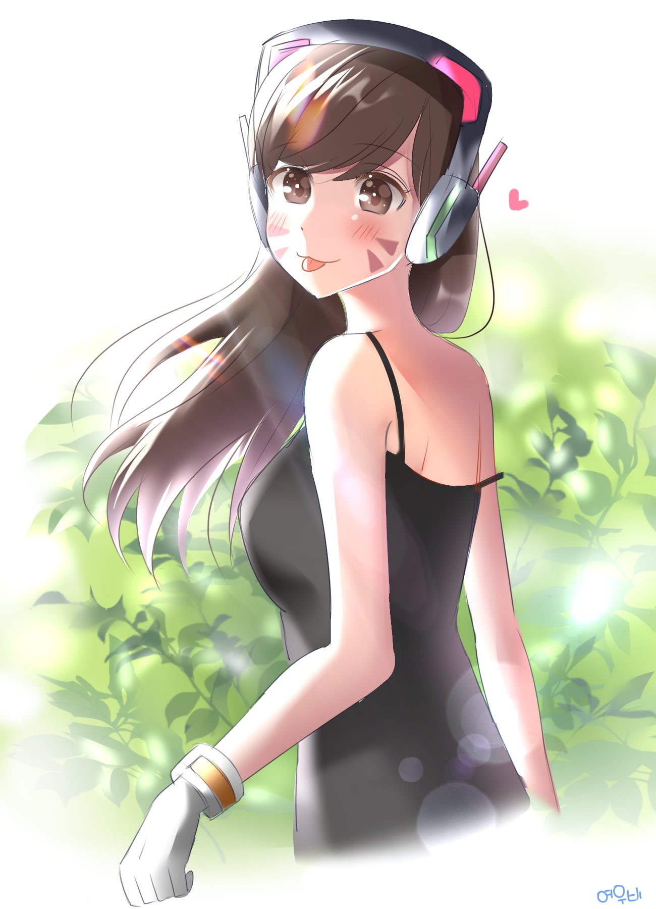 sunglasses, adult, illustration, studio shot, females, D.Va (Overwatch), Overwatch, beautiful woman, long hair, young adult, brown, beauty, headphones, Phone HD Wallpaper