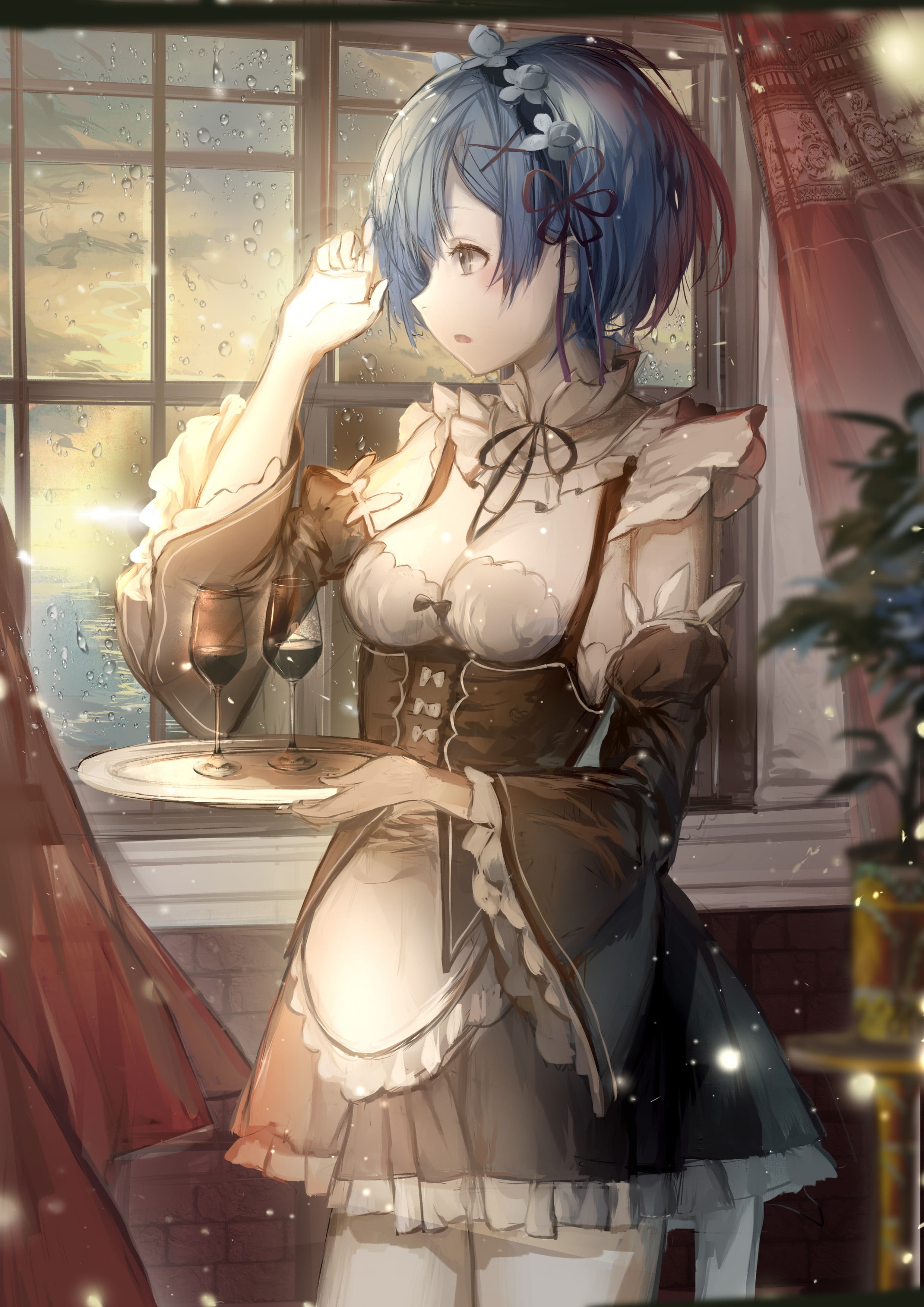window, cleavage, 2K, store, shopping, retail, anime, male likeness, store window, antique, retail display, creativity, female likeness, representation, Phone HD Wallpaper