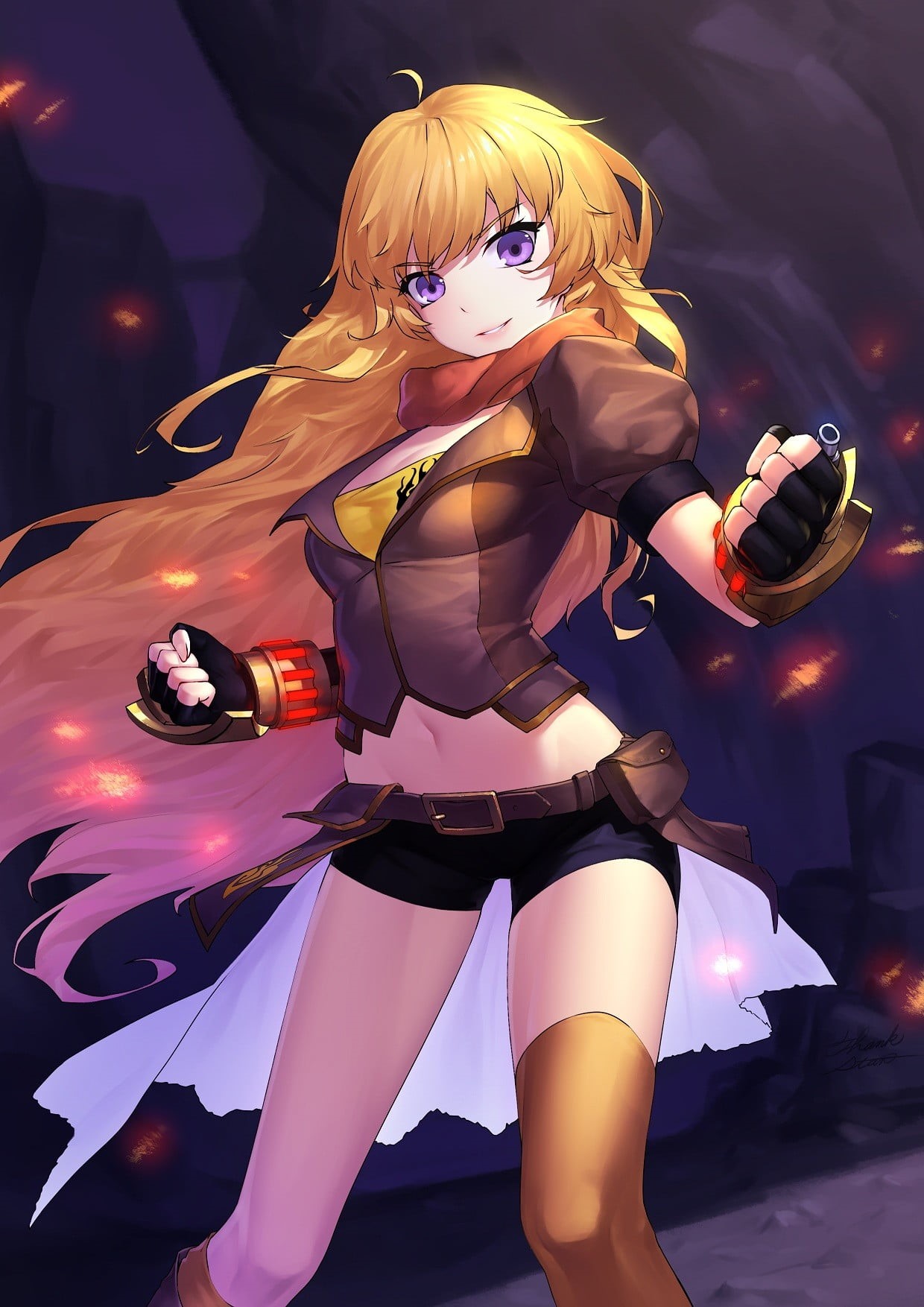 females, one person, young women, beauty, illuminated, adult, anime, Yang Xiao Long, nightlife, 720P, fashion, young adult, blond hair, clothing, beautiful people, Phone HD Wallpaper