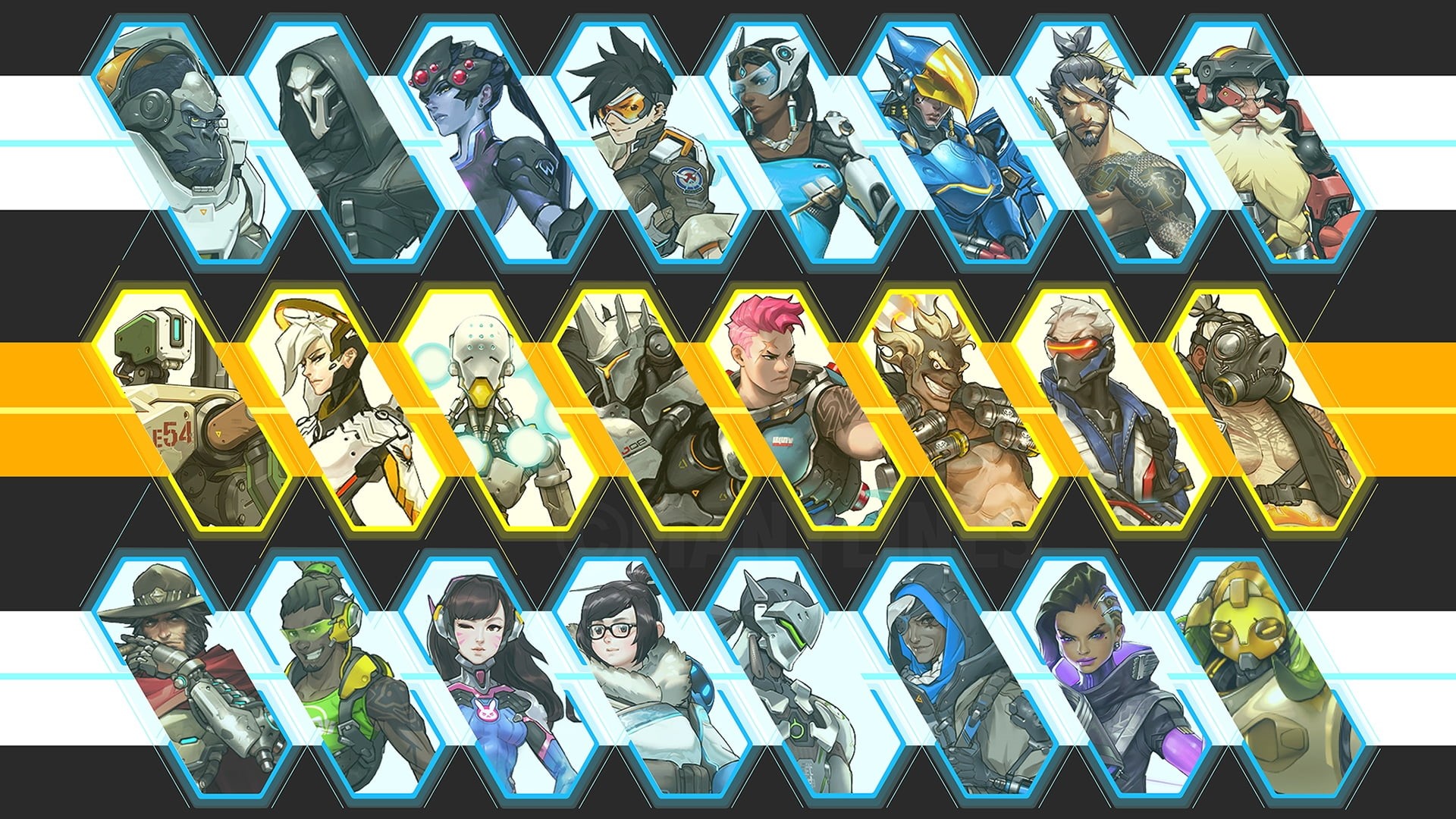 retail, Reaper (Overwatch), Reinhardt (Overwatch), video games, Zarya (Overwatch), Genji (Overwatch), Hanzo (Overwatch), full frame, Pharah (Overwatch), HD Wallpaper