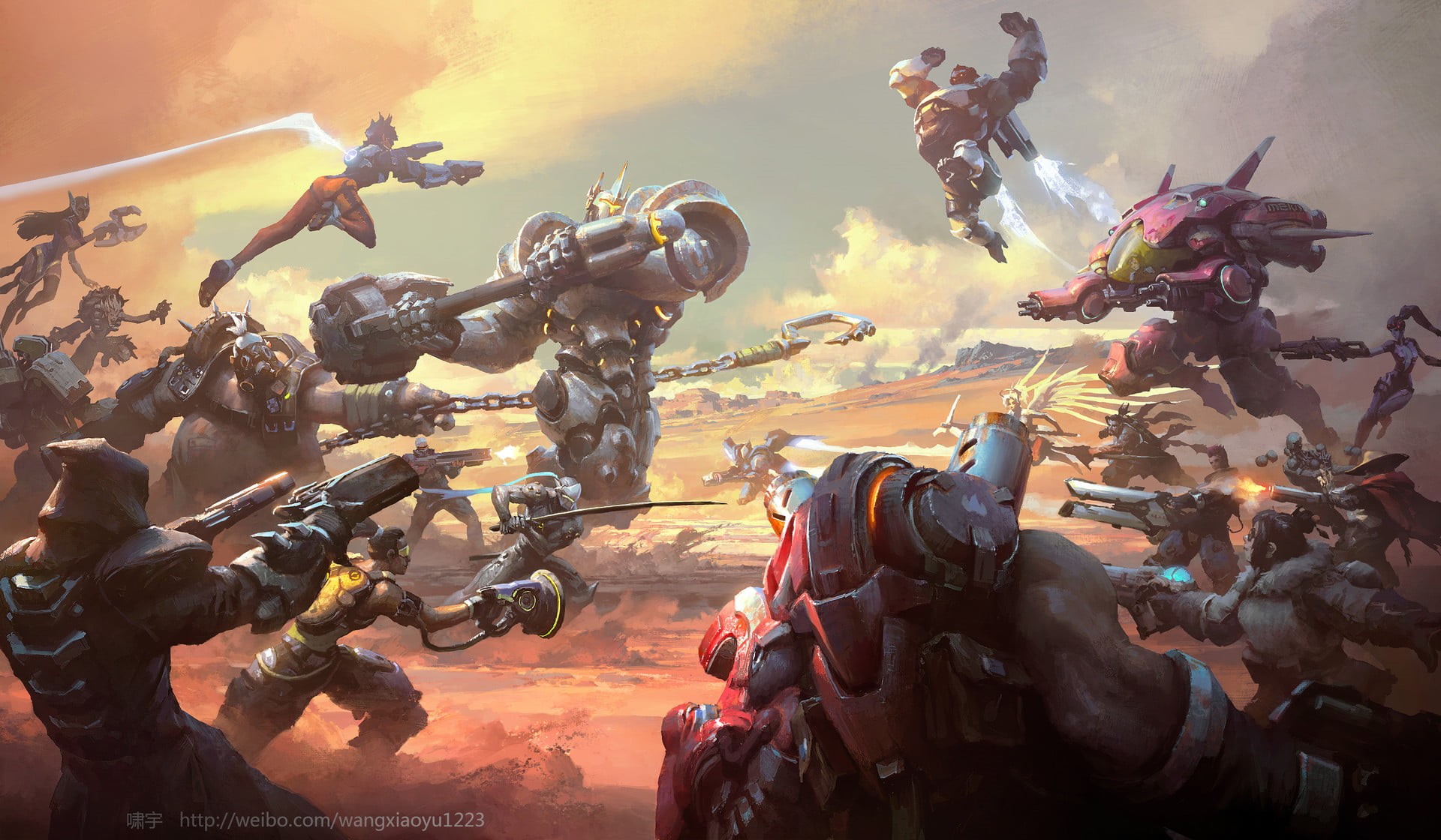 artwork, Reaper (Overwatch), hammer, Genji (Overwatch), video games, Hanzo (Overwatch), Junkrat (Overwatch), gun, katana, D.Va (Overwatch), Widowmaker (Overwatch), HD Wallpaper