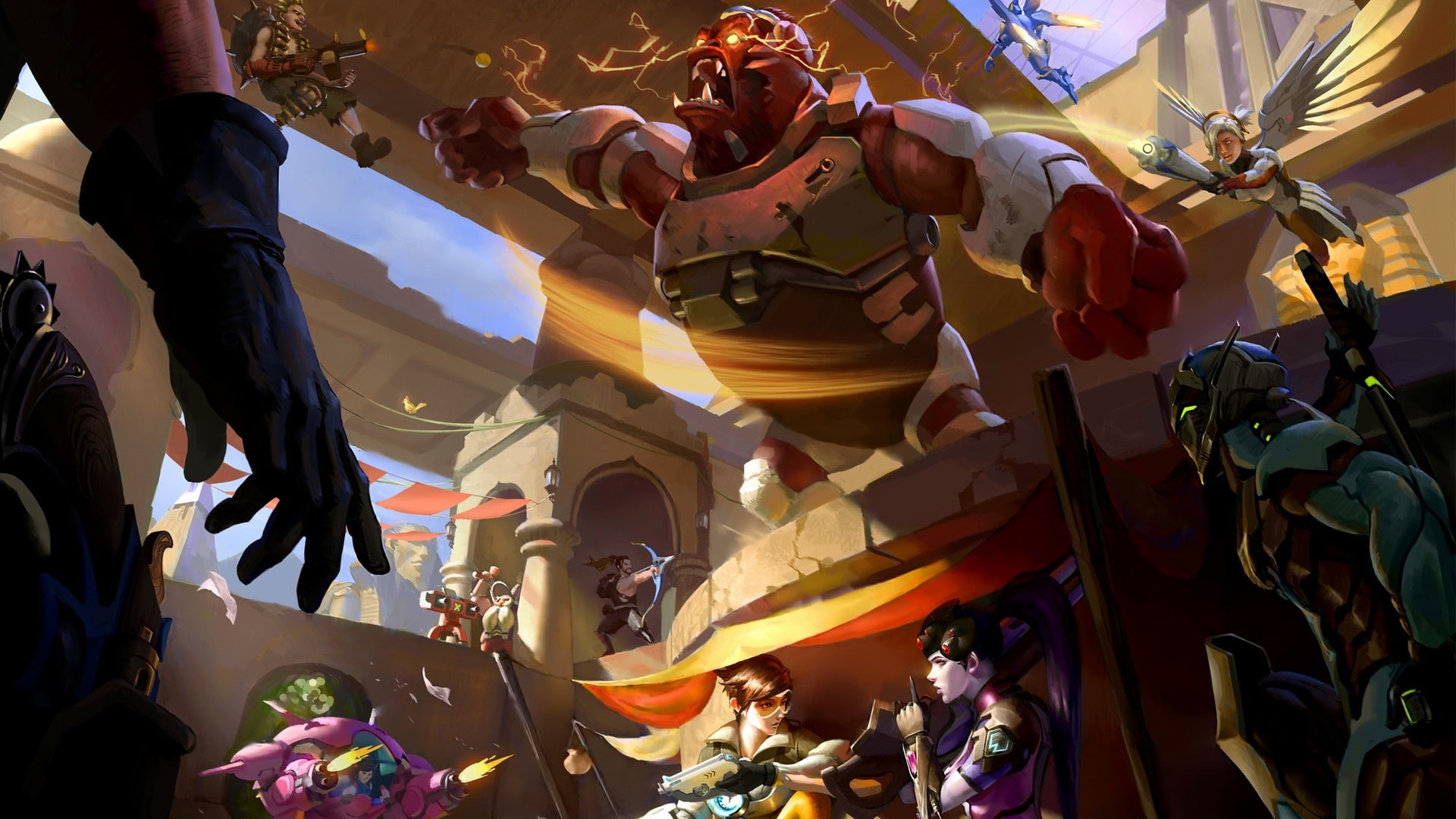 Hanzo (Overwatch), creativity, market, 1080P, art and craft, Genji (Overwatch), no people, D.Va (Overwatch), Widowmaker (Overwatch), Overwatch, retail display, HD Wallpaper