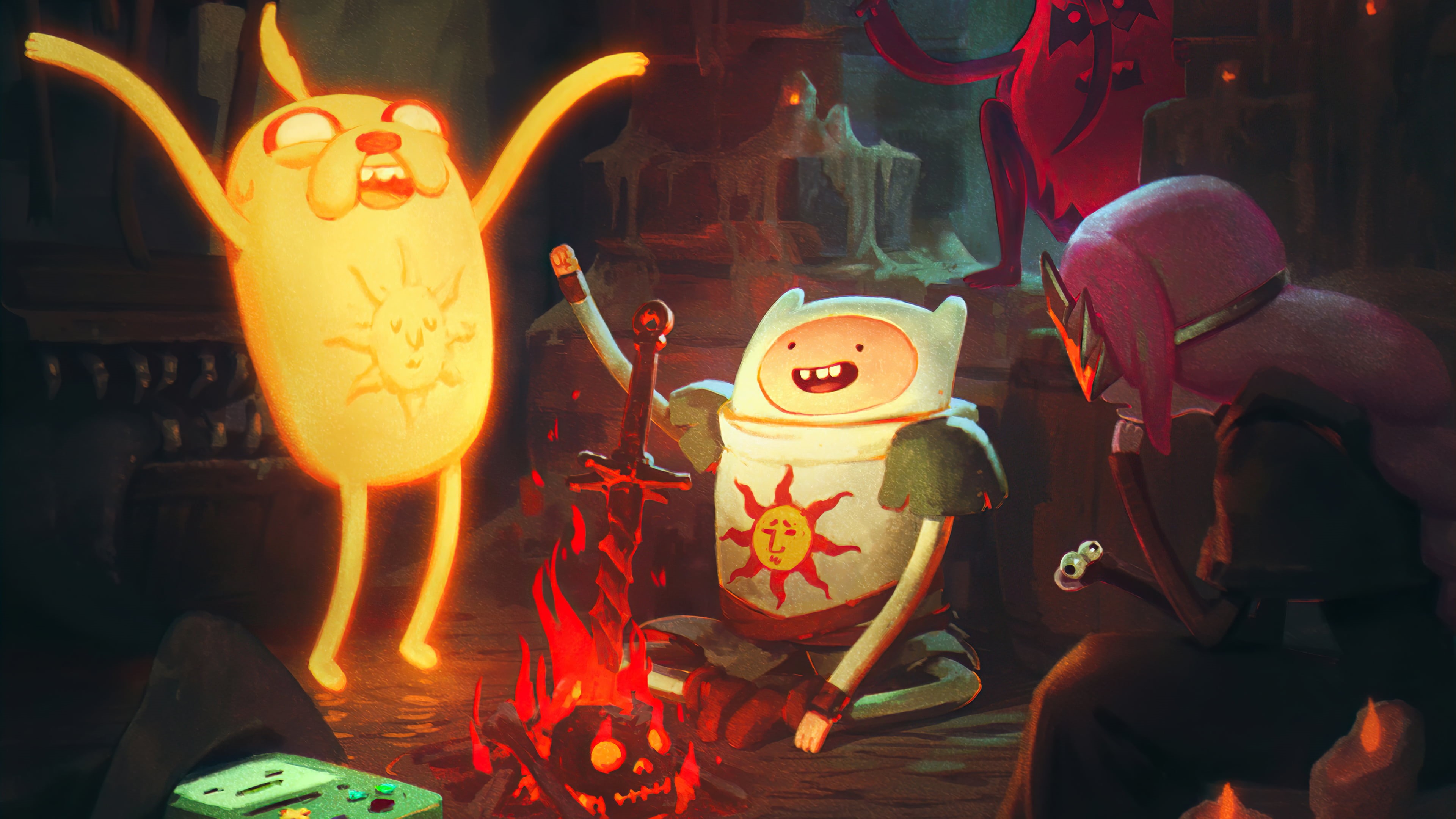 Adventure Time, Princess Bubblegum, Finn the Human, Cartoon Network, Jake, 4K, Dark Souls, HD Wallpaper