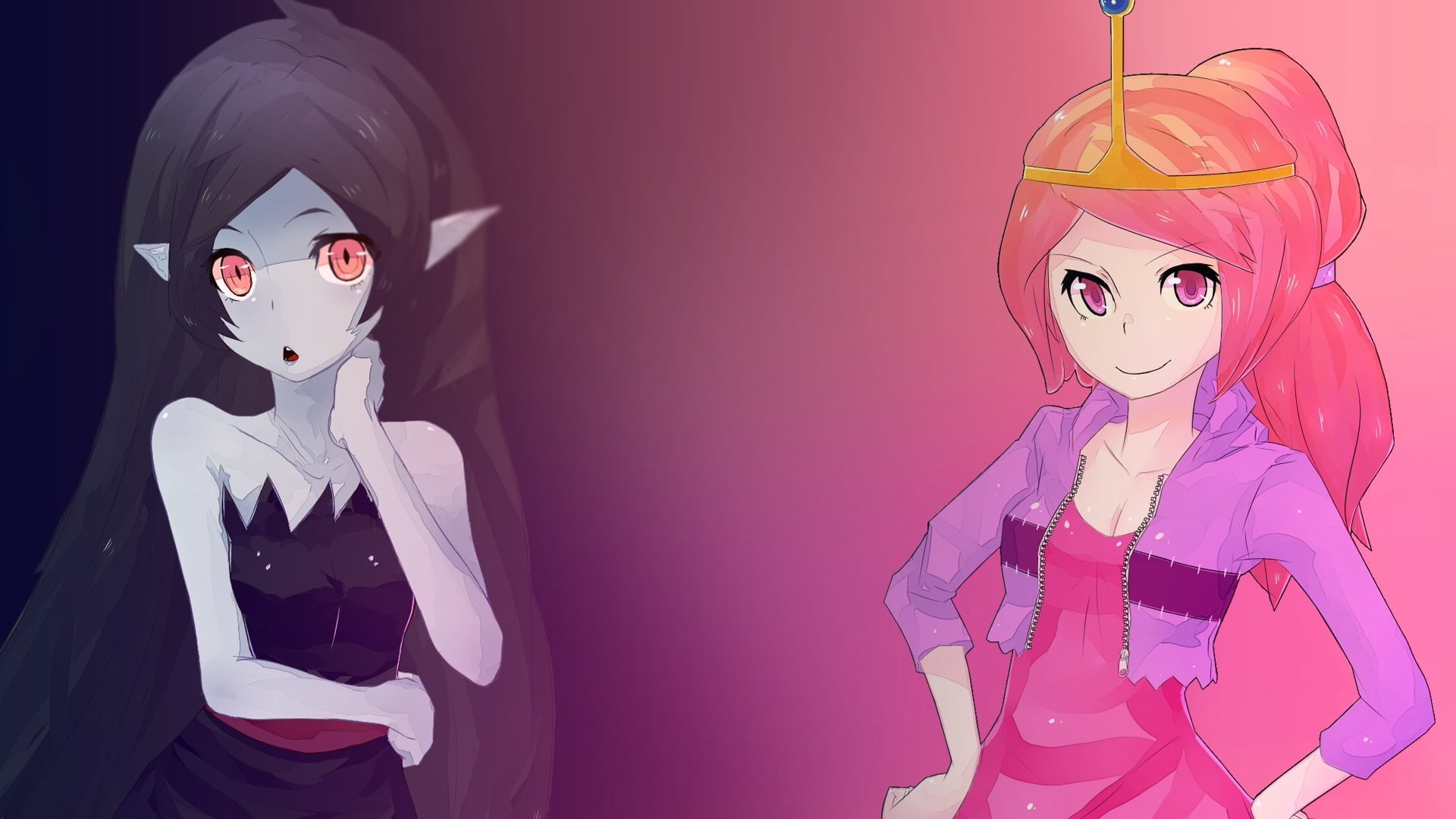 art and craft, waist up, indoors, bizarre, women, two, cyborg, anime, childhood, clothing, child, representation, creativity, Princess Bubblegum, human body part, HD Wallpaper