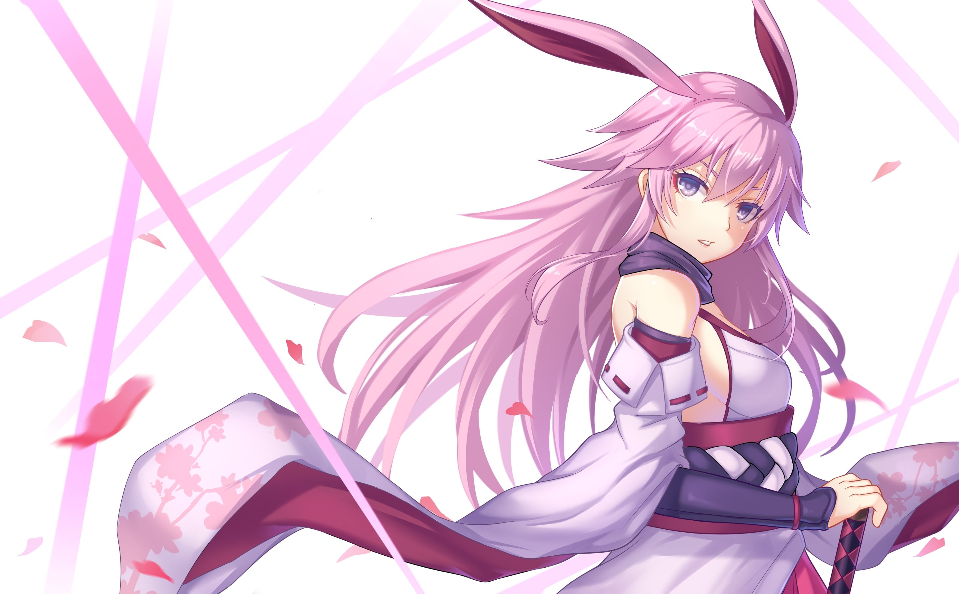 human representation, white background, pink hair, representation, toy, ribbon, 2K, studio shot, textile, still life, Anime, clothing, indoors, traditional clothes, HD Wallpaper
